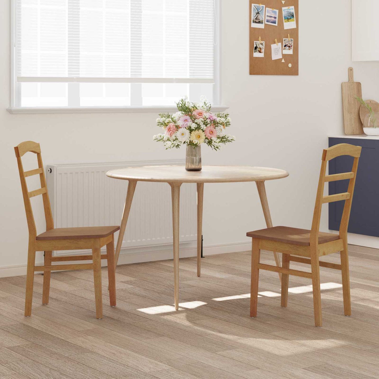 Dining Chair 2 pcs Natural Solid Rubber Wood