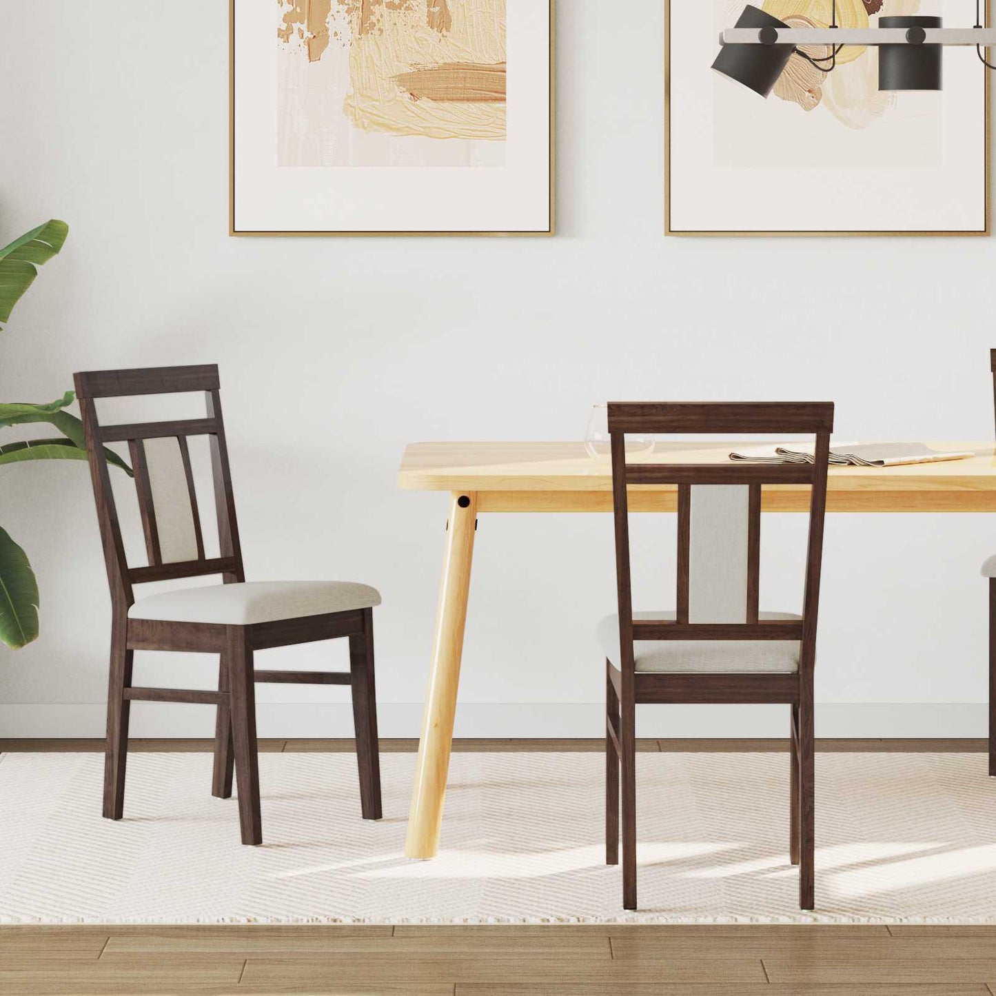 Dining Chair 2 pcs Light Brown and Light Solid Rubber Wood