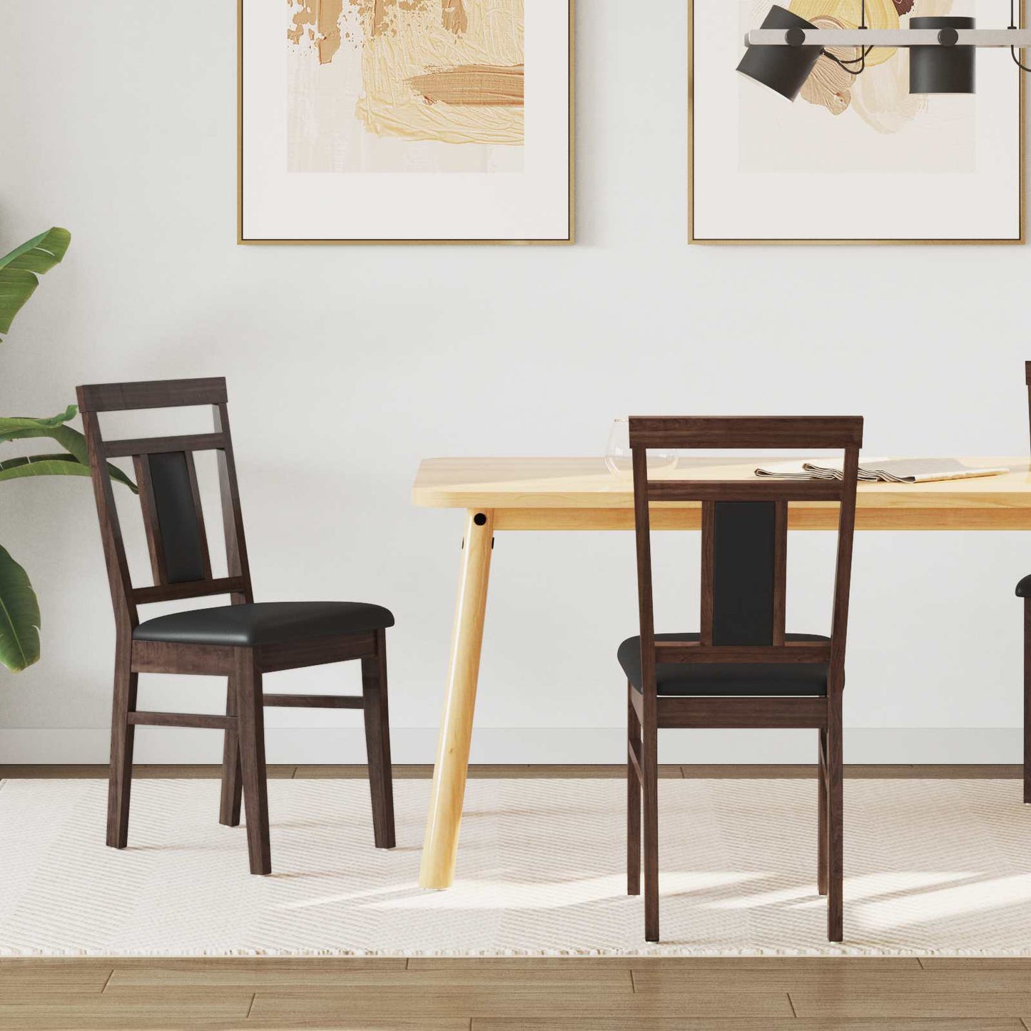 Dining Chair 2 pcs Light Brown and Black Solid Rubber Wood