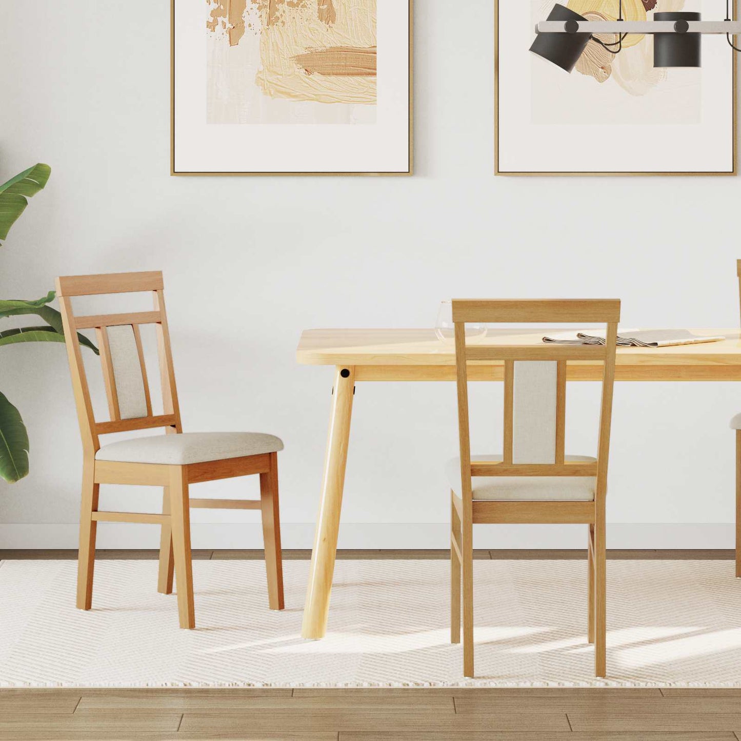 Dining Chair 2 pcs Natural and Light Solid Rubber Wood