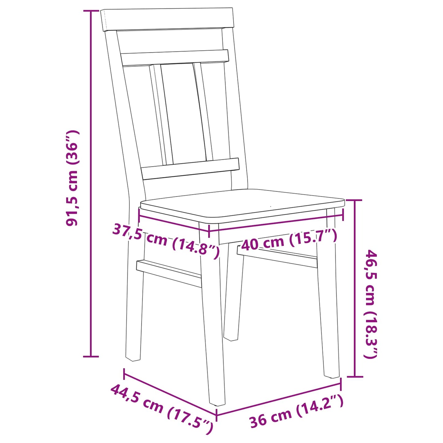Dining Chair 2 pcs Natural Solid Rubber Wood