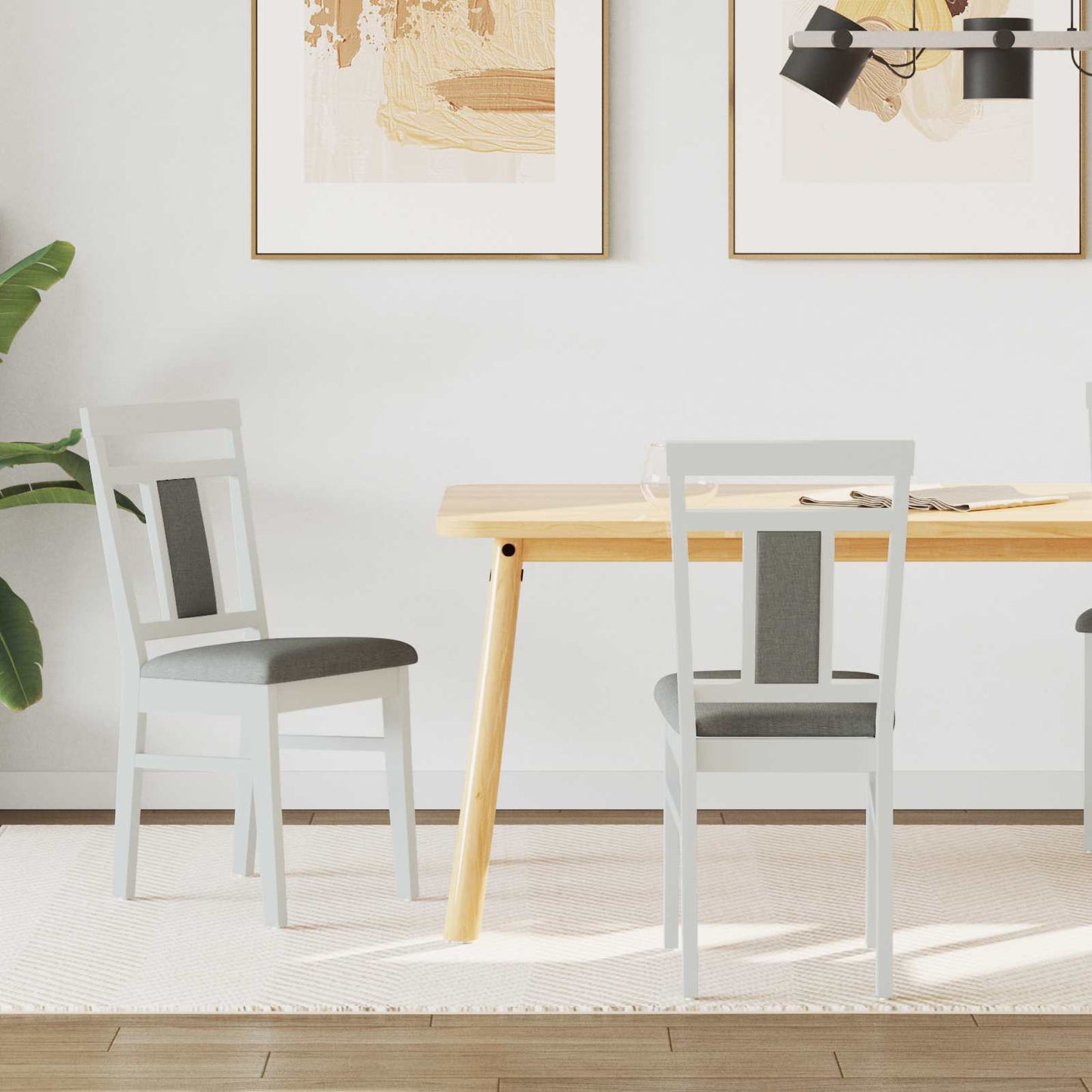 Dining Chair 2 pcs White and Grey Solid Rubber Wood
