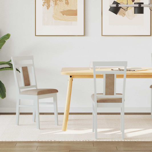 Dining Chair 2 pcs White and Brown Solid Rubber Wood