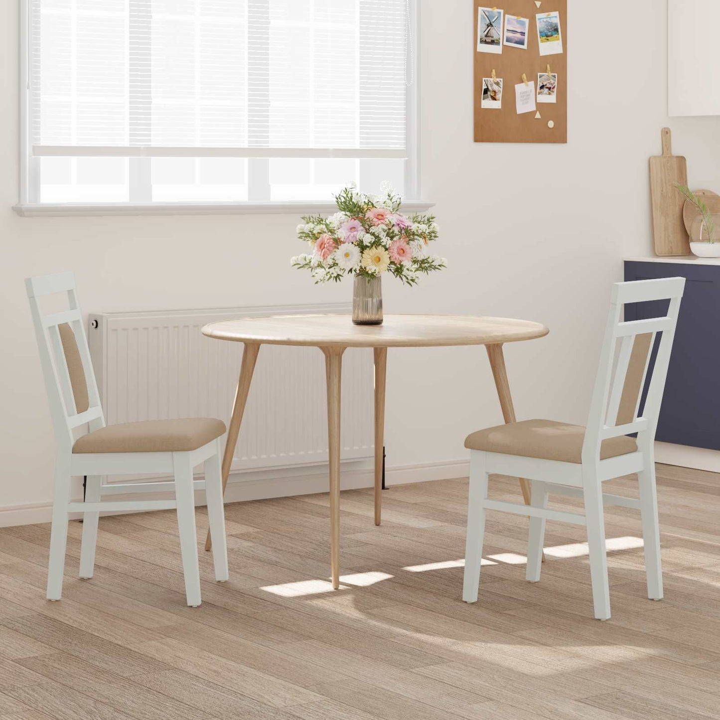 Dining Chair 2 pcs White and Brown Solid Rubber Wood