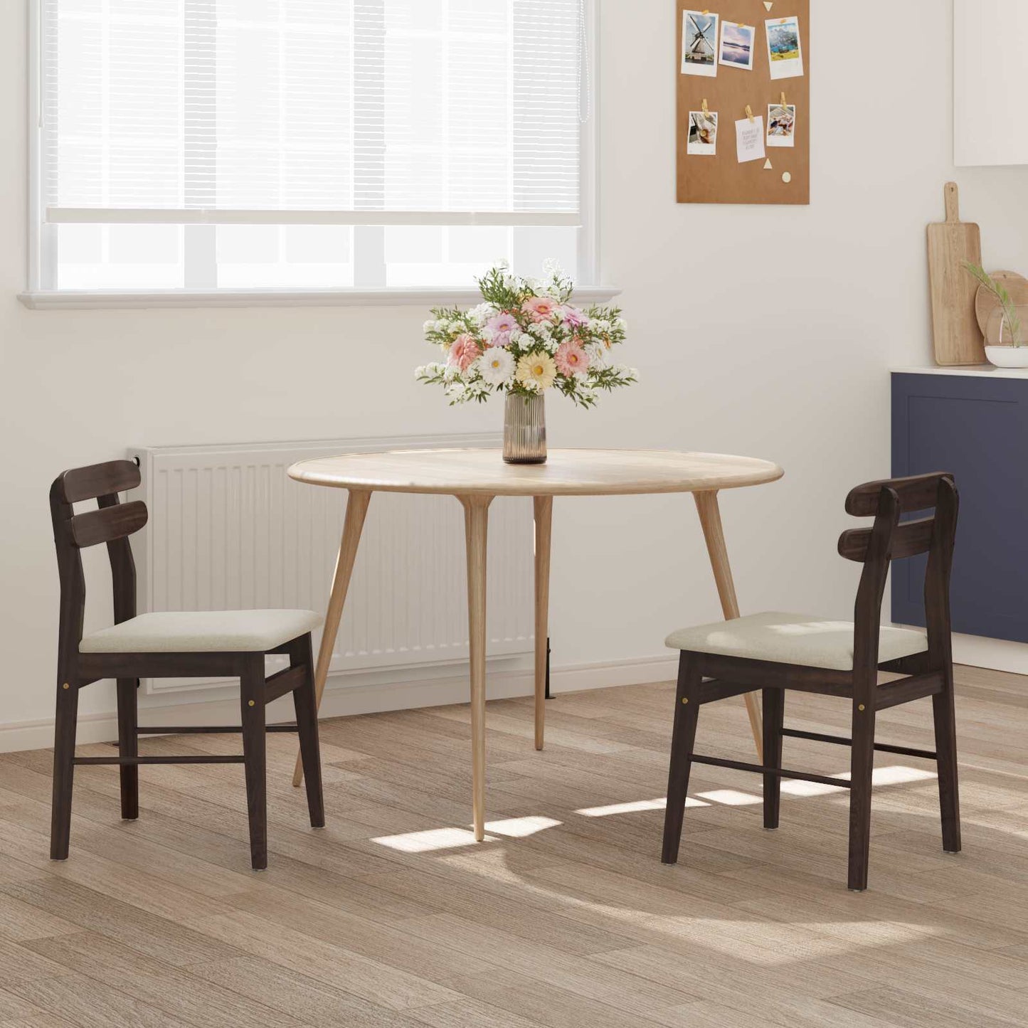 Dining Chair 2 pcs Light Brown and Light Solid Rubber Wood