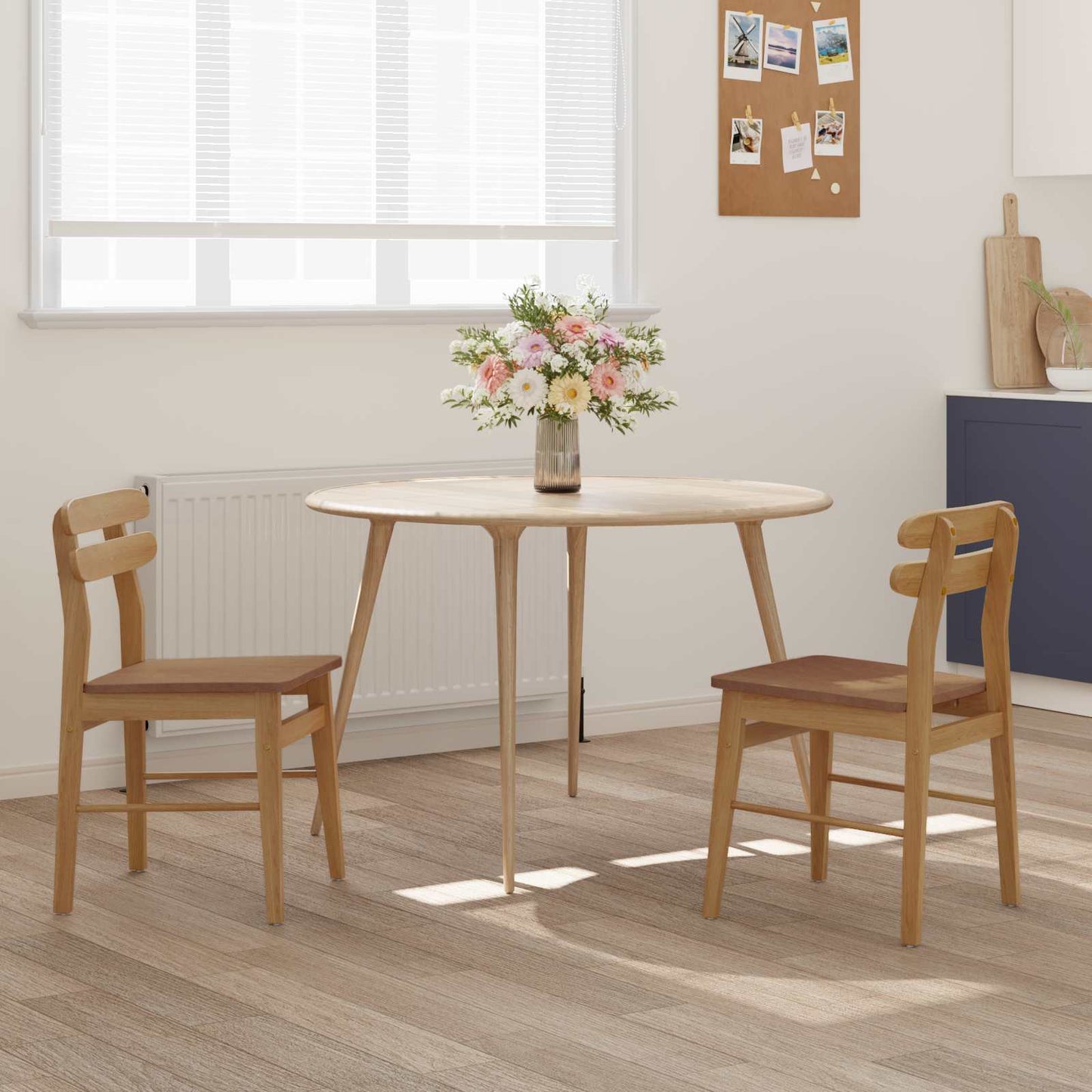 Dining Chair 2 pcs Natural Solid Rubber Wood
