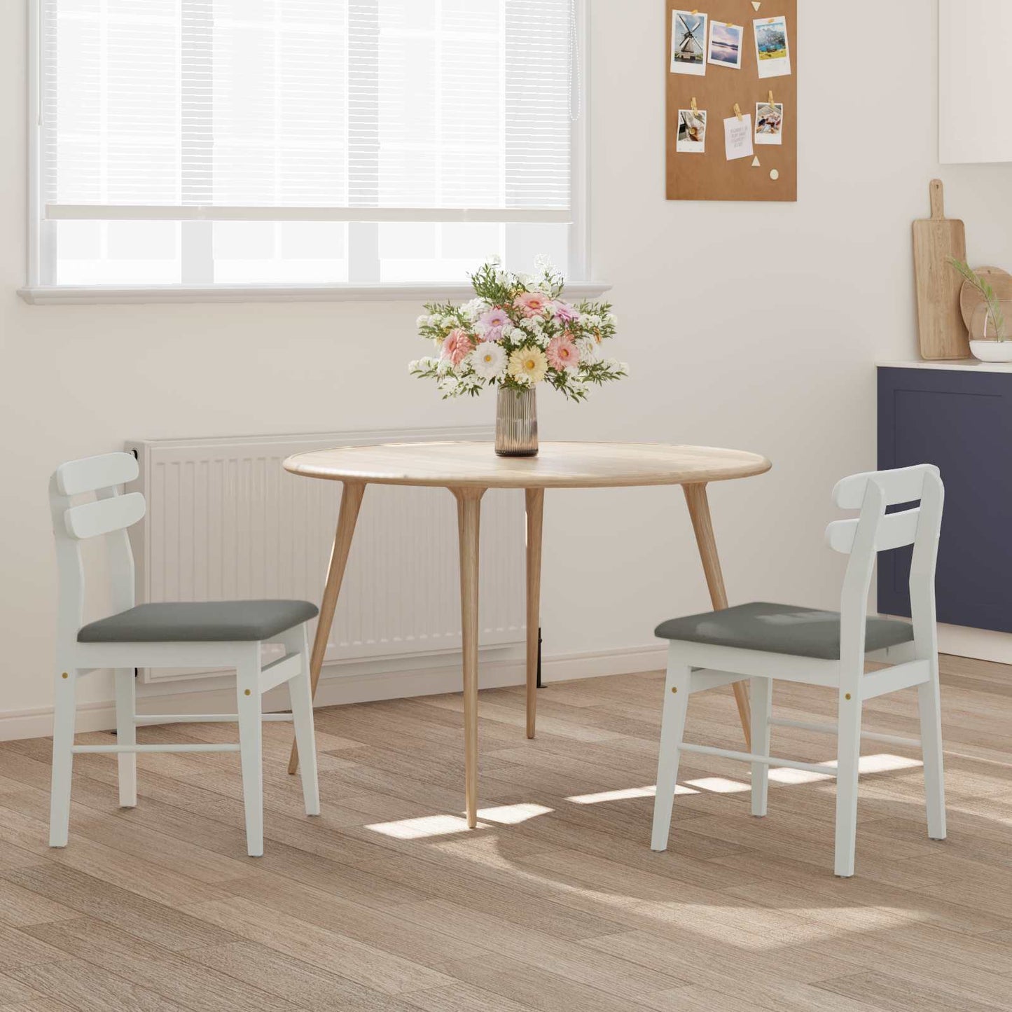 Dining Chair 2 pcs White and Grey Solid Rubber Wood