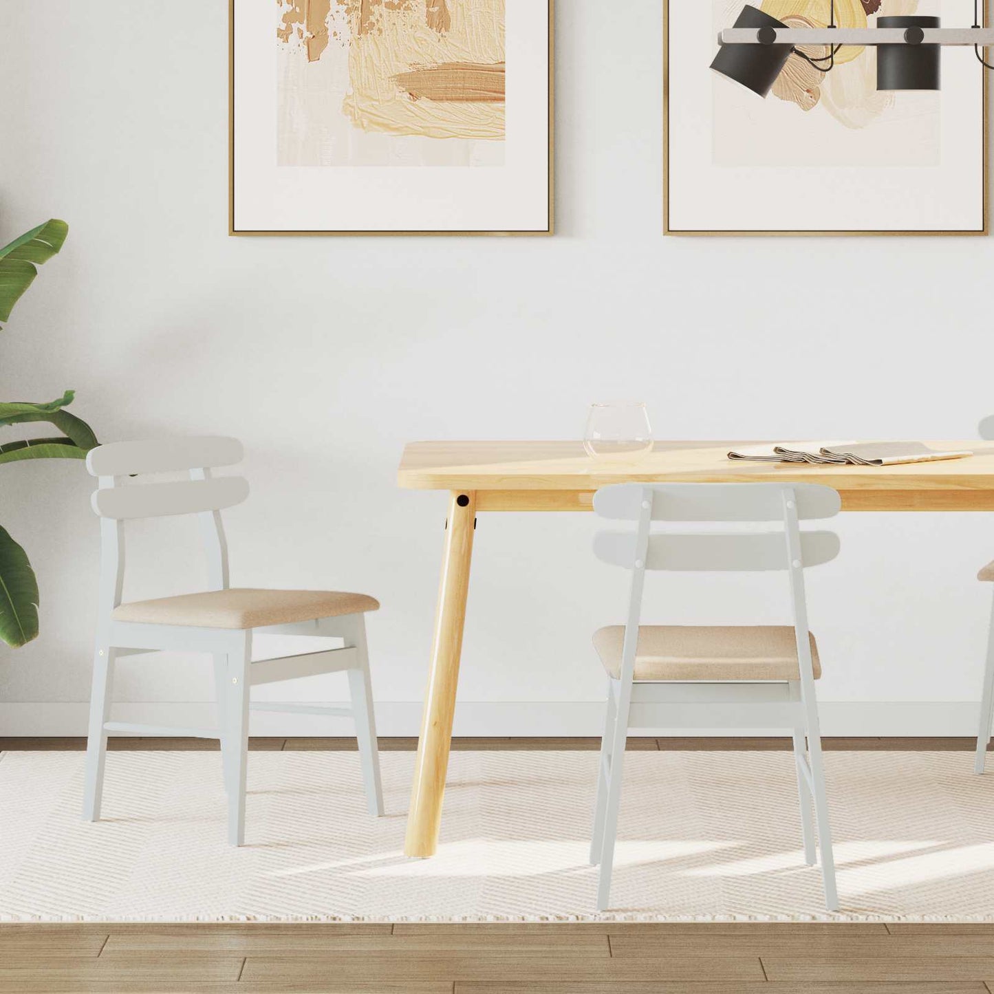 Dining Chair 2 pcs White and Brown Solid Rubber Wood