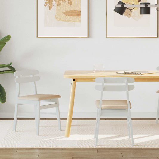 Dining Chair 2 pcs White and Brown Solid Rubber Wood