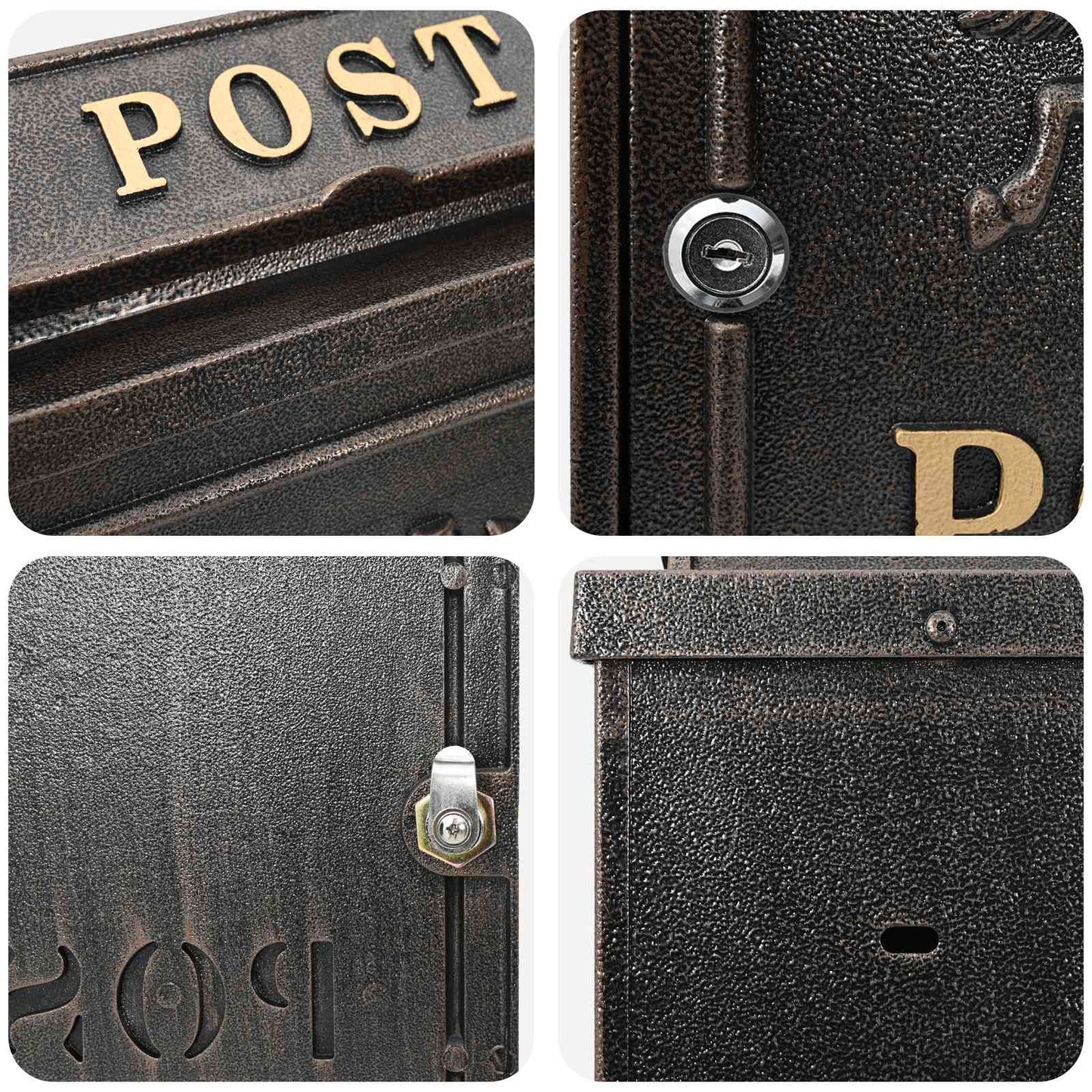Wall Mounted Mailbox Bronze 29 x 13 x 41 cm Cast Aluminum