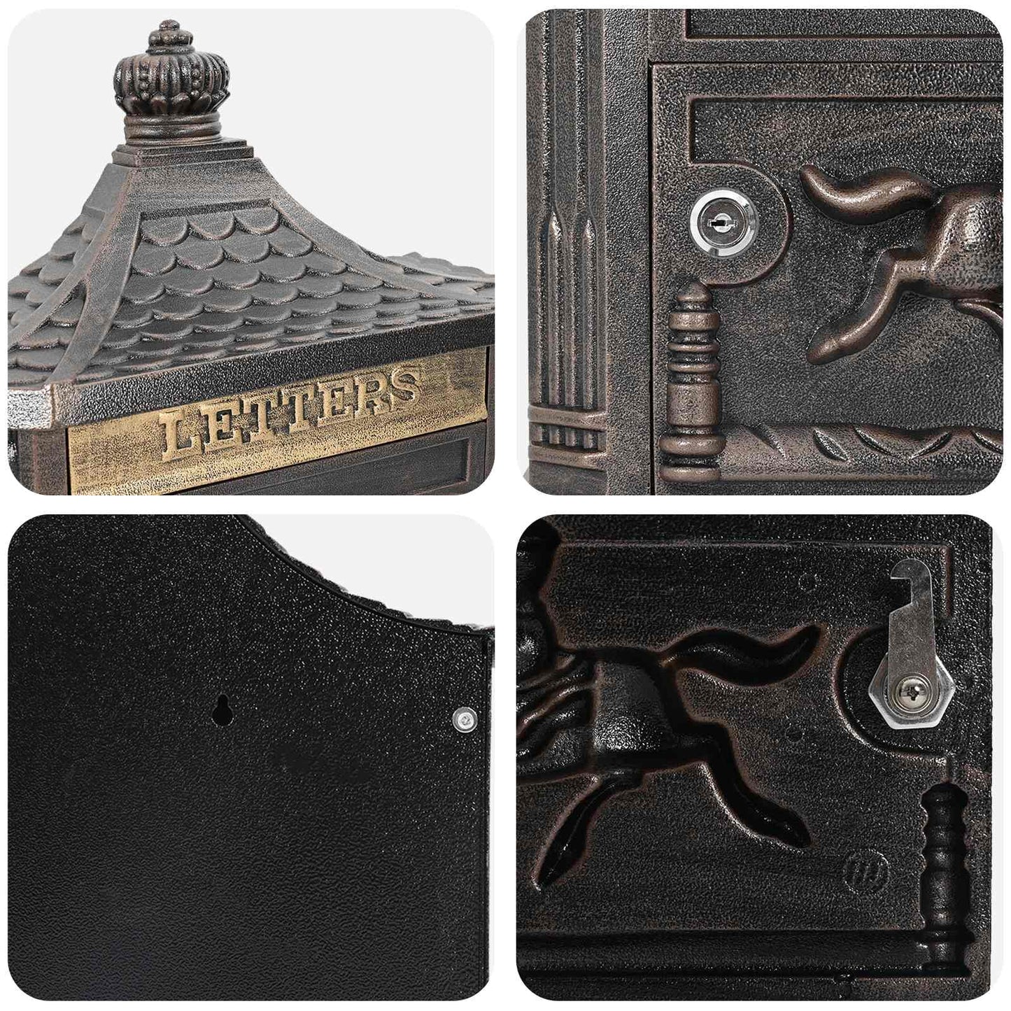 Wall Mounted Mailbox Bronze 40.5 x 16 x 45 cm Cast Aluminum