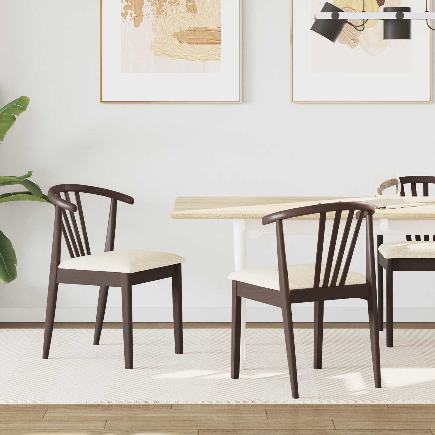 Dining Chair 2 pcs Light Brown and Light Solid Rubberwood