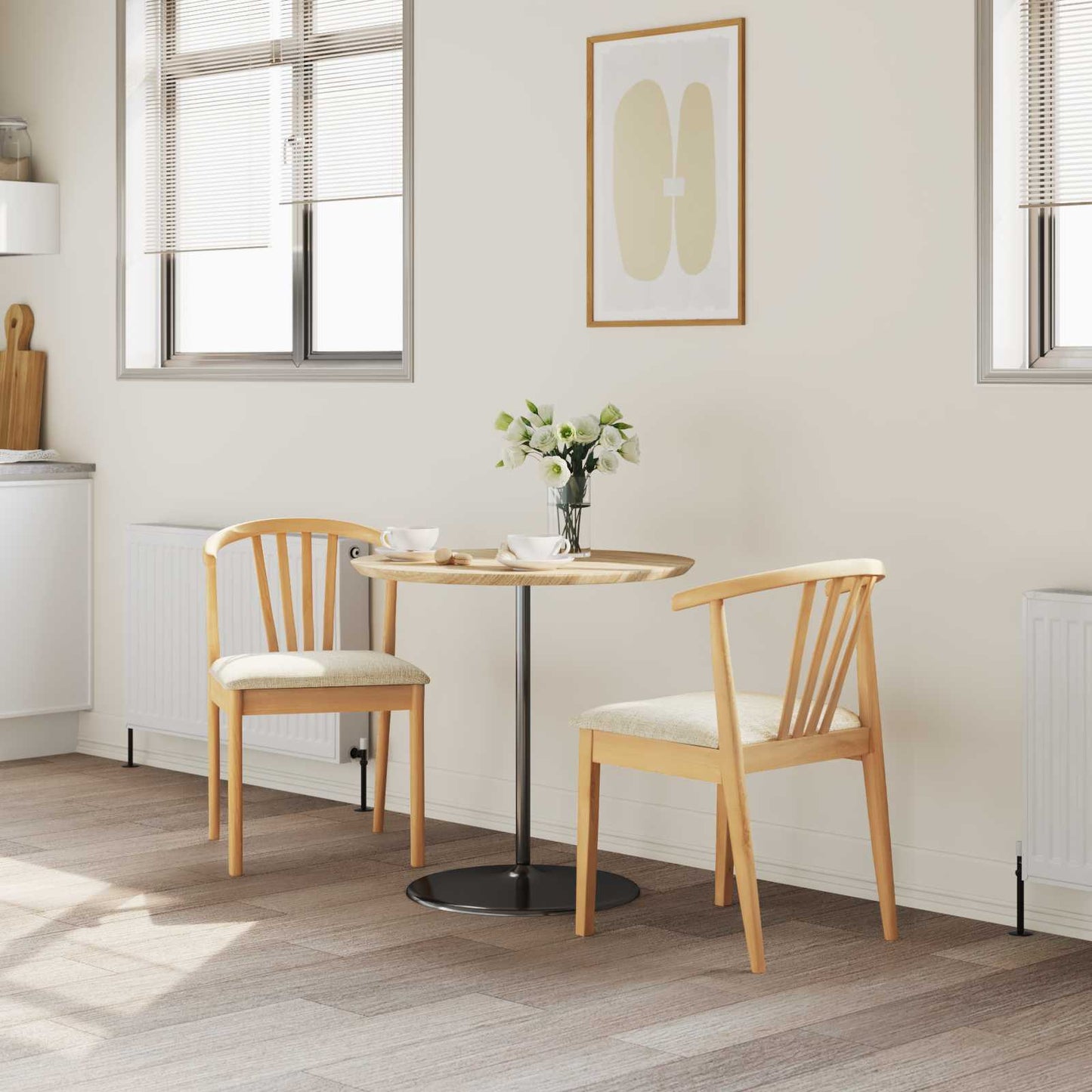 Dining Chair 2 pcs Natural and Light Solid Rubberwood