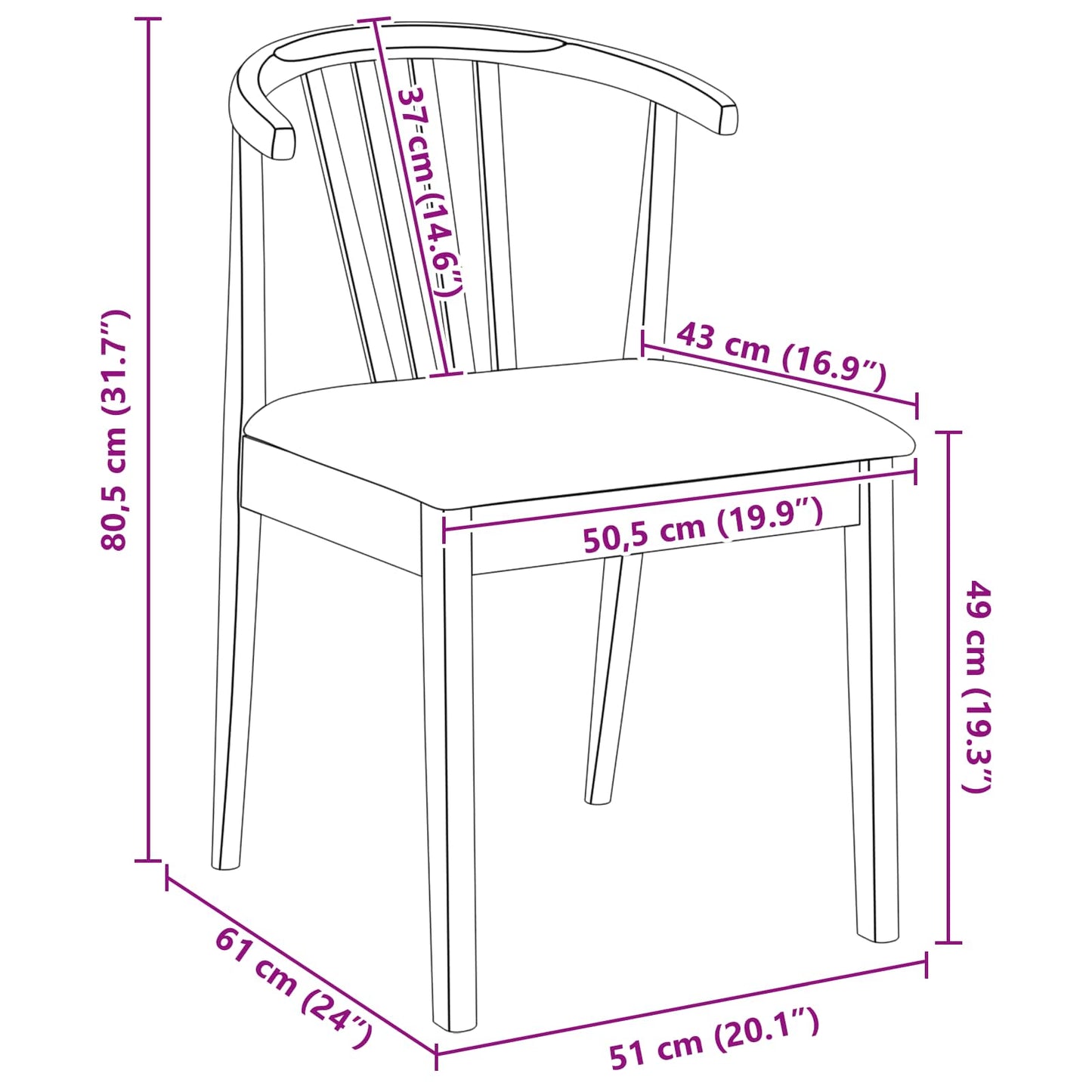 Dining Chair 2 pcs Natural and Light Solid Rubberwood