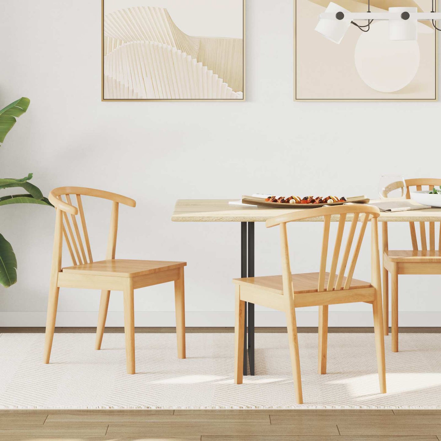 Dining Chair 2 pcs Natural Solid Rubberwood
