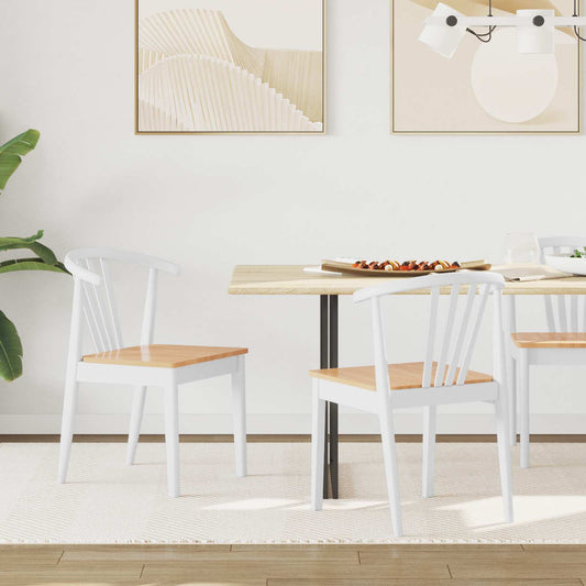 Dining Chair 2 pcs White and natural Solid Rubberwood