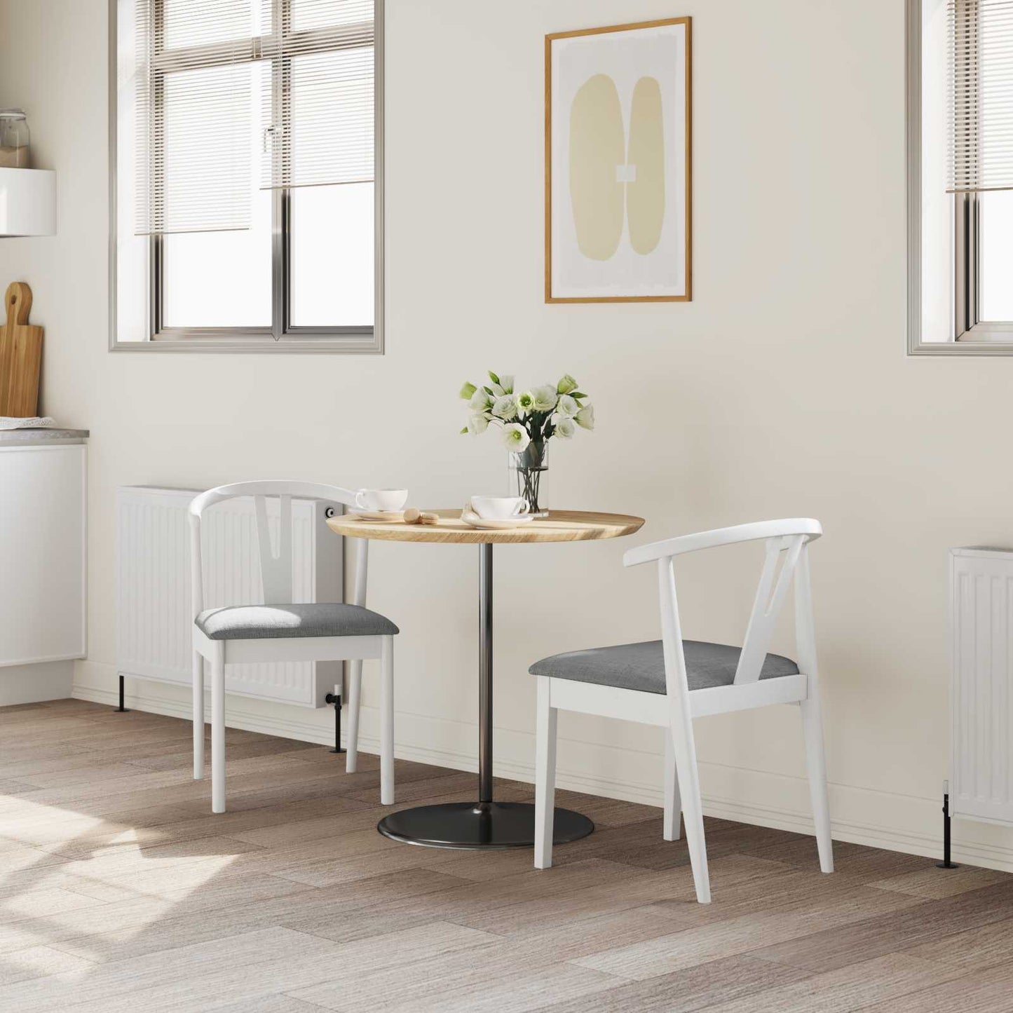 Dining Chair 2 pcs White and Grey Solid Rubber Wood