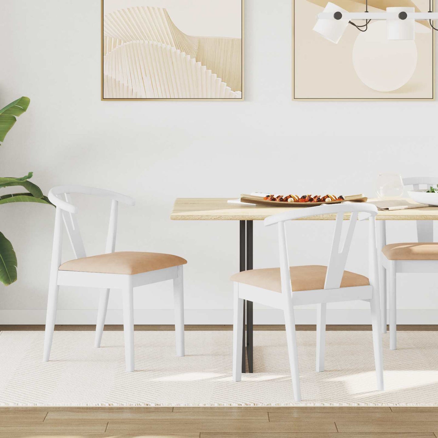 Dining Chair 2 pcs White and Brown Solid Rubber Wood