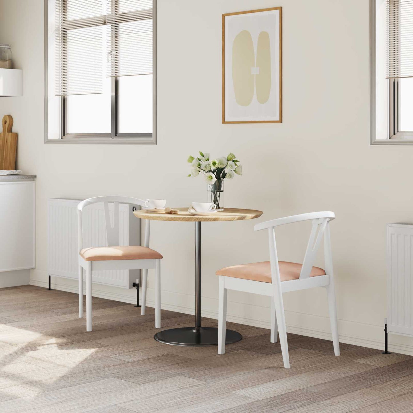 Dining Chair 2 pcs White and Brown Solid Rubber Wood