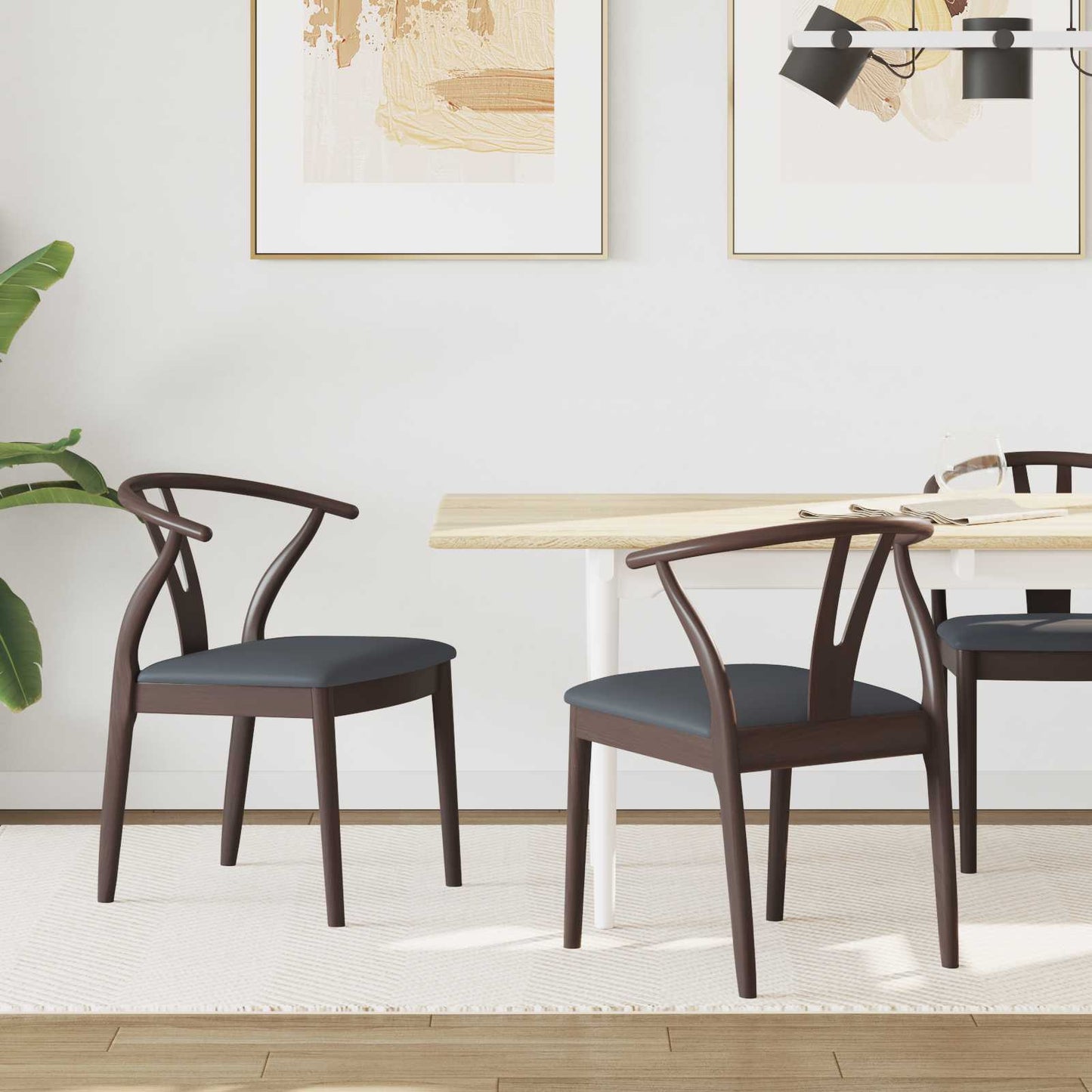 Dining Chair 2 pcs Light Brown and Black Solid Rubber Wood