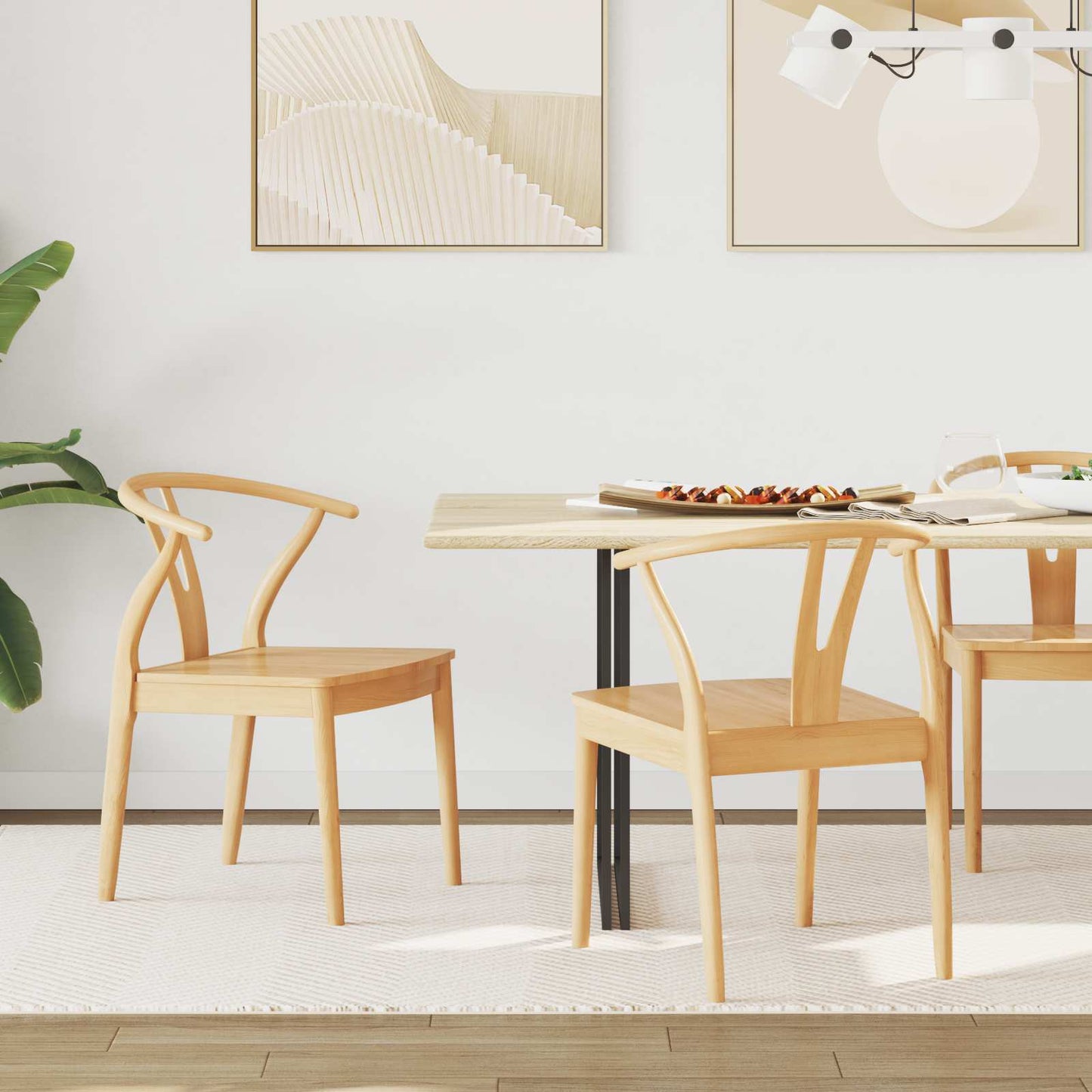 Dining Chair 2 pcs Natural Solid Rubber Wood