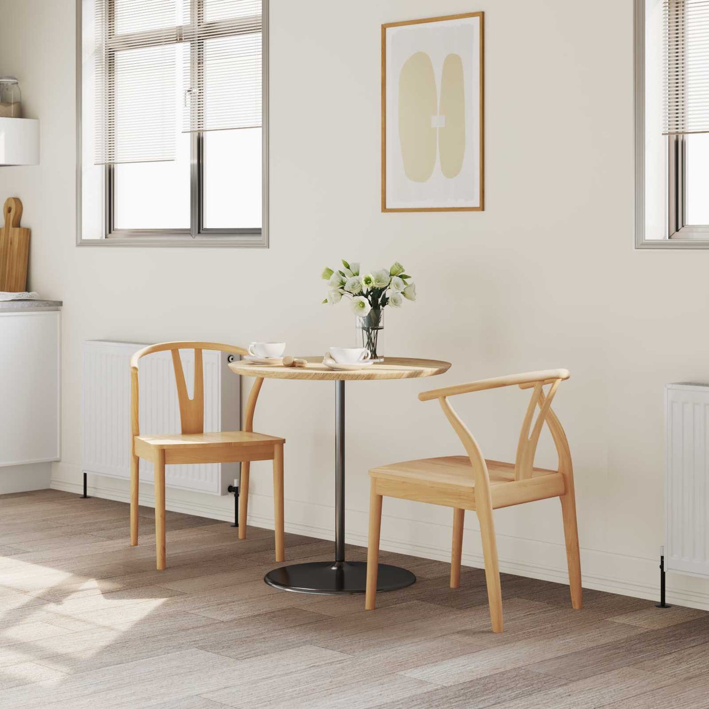 Dining Chair 2 pcs Natural Solid Rubber Wood