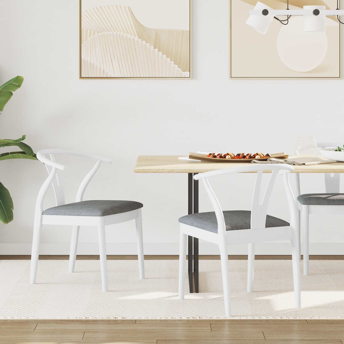 Dining Chair 2 pcs White and Grey Solid Rubber Wood