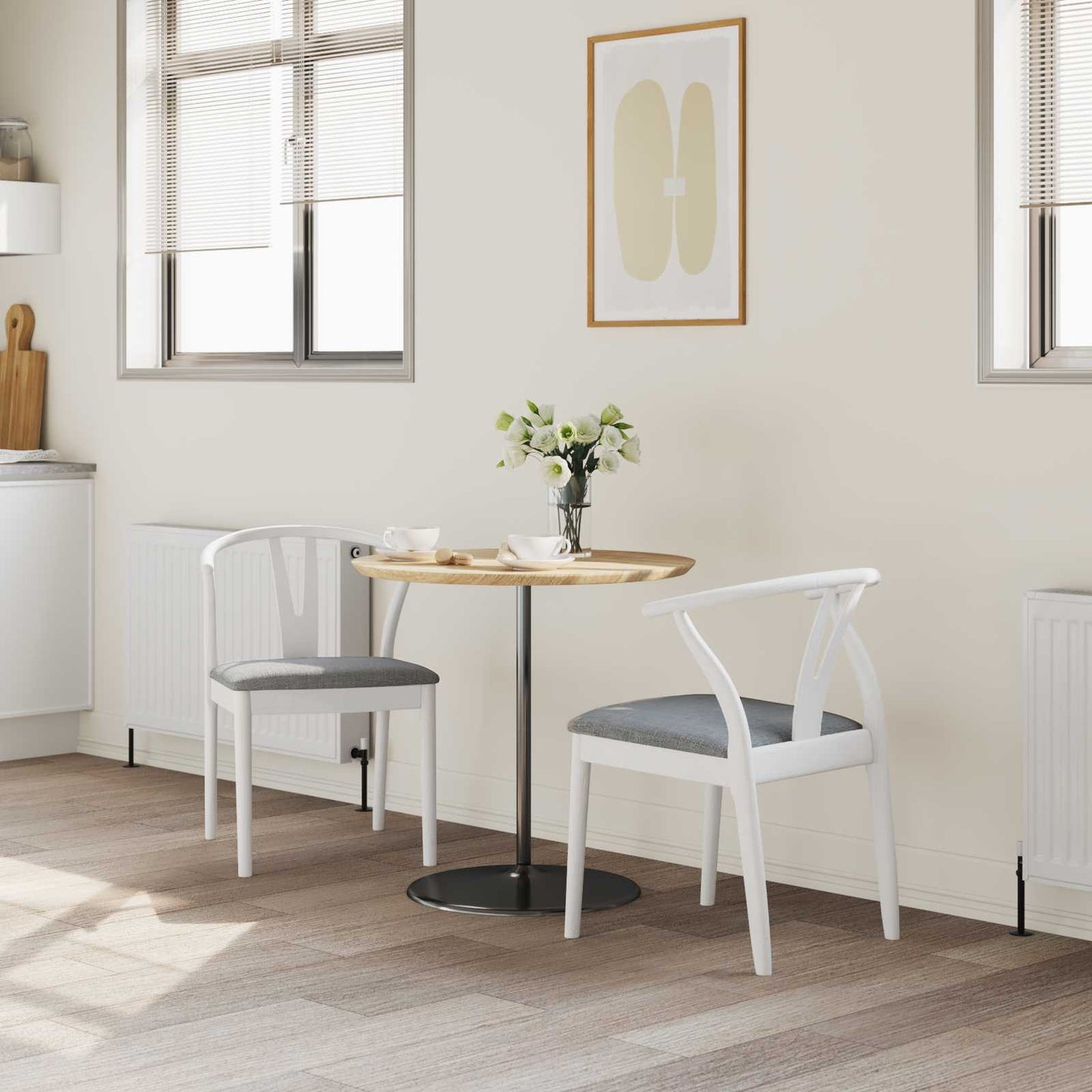 Dining Chair 2 pcs White and Grey Solid Rubber Wood
