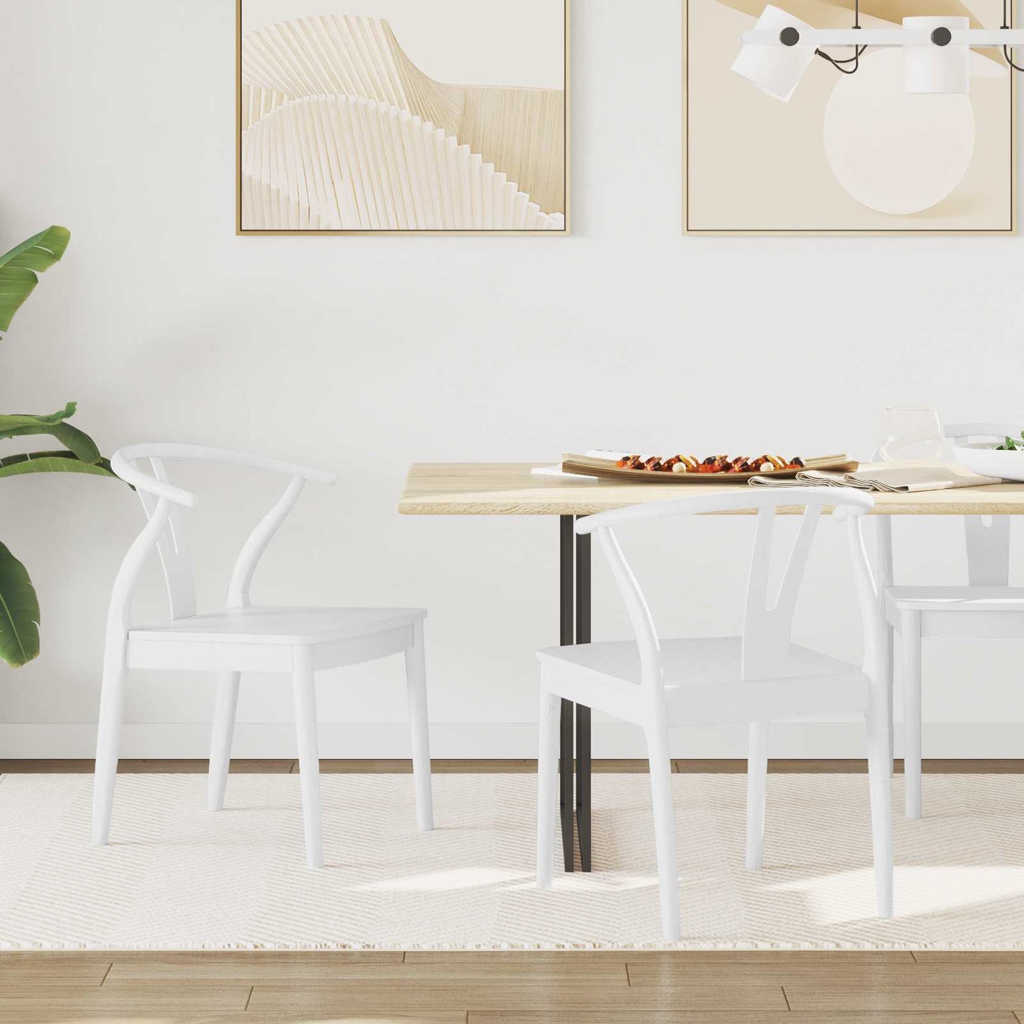 Dining Chair 2 pcs White and White Solid Rubber Wood