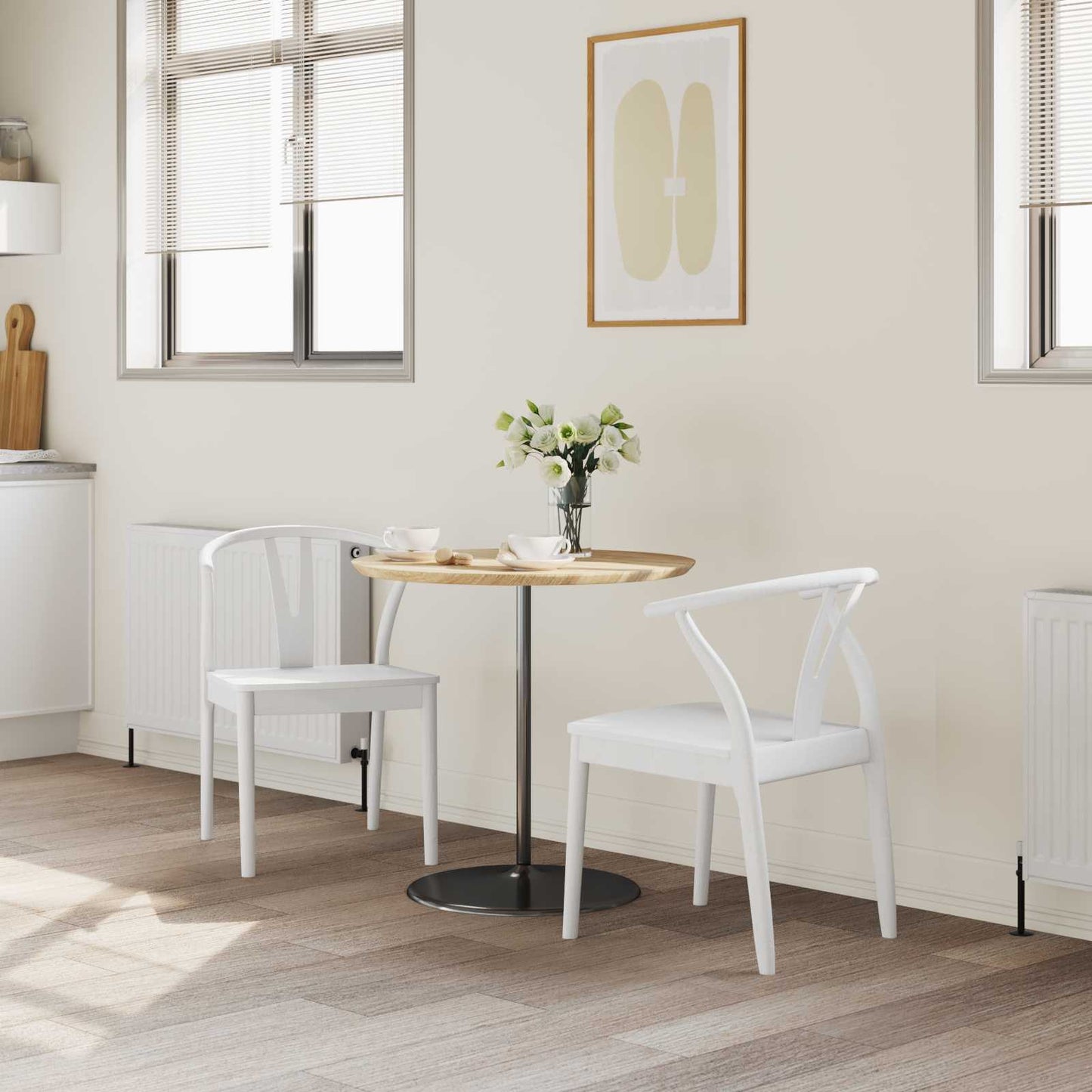 Dining Chair 2 pcs White and White Solid Rubber Wood
