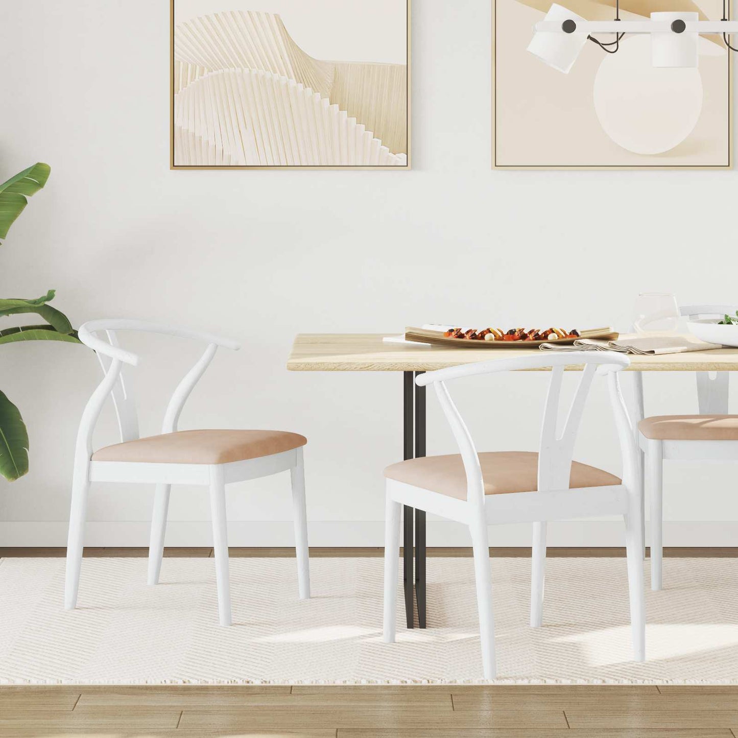 Dining Chair 2 pcs White and Brown Solid Rubber Wood
