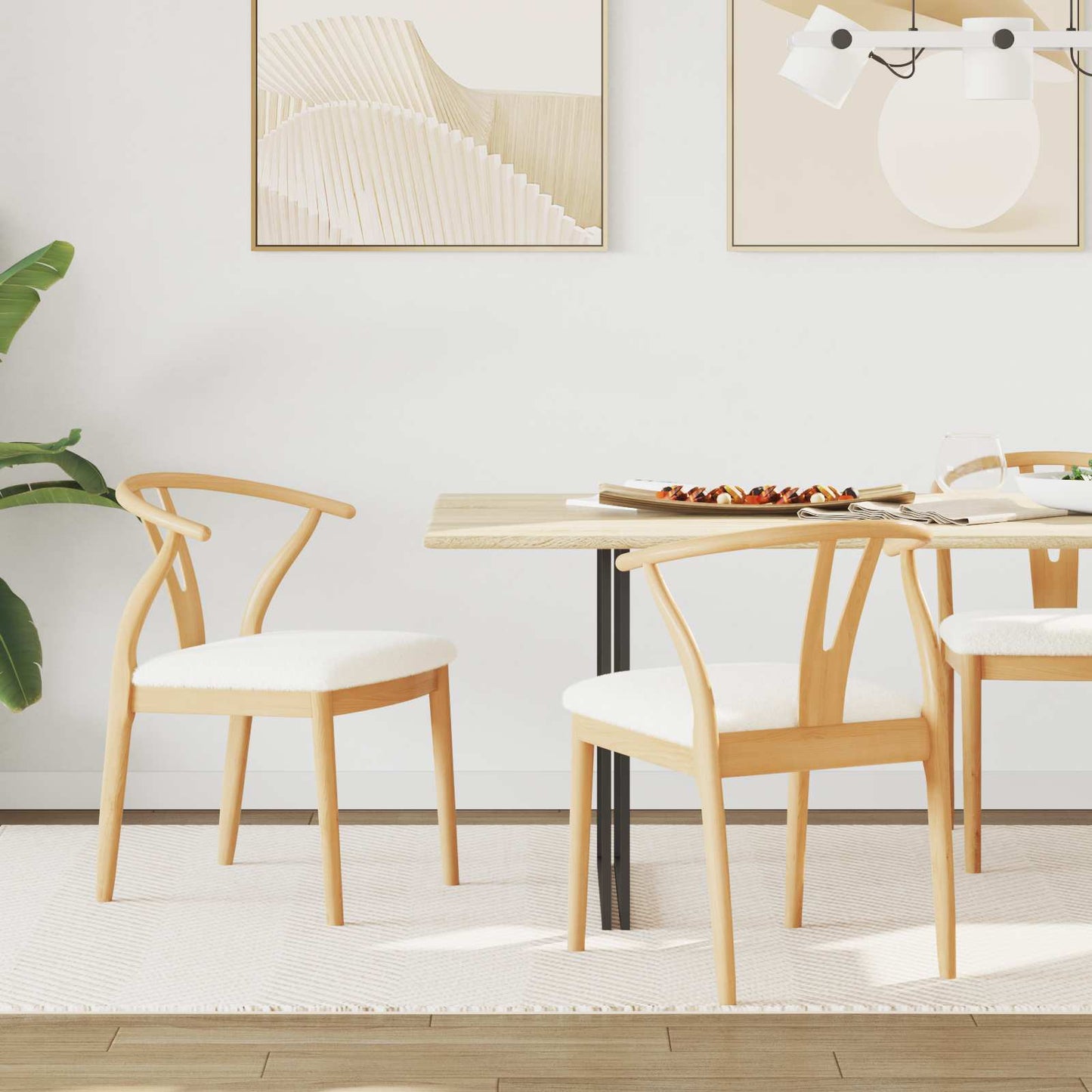 Dining Chair 2 pcs Natural and Light Solid Rubber Wood
