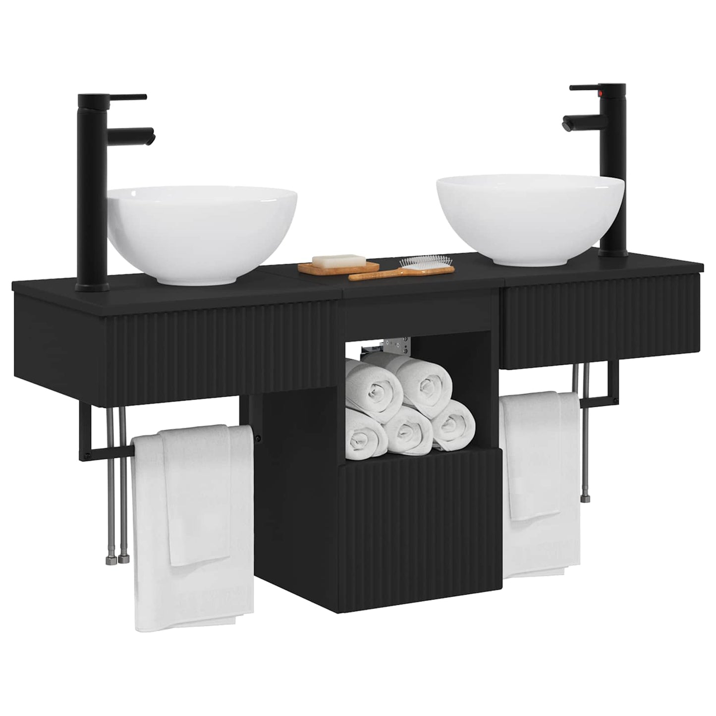 Bathroom Furniture Set 3 pcs Black Engineered Wood