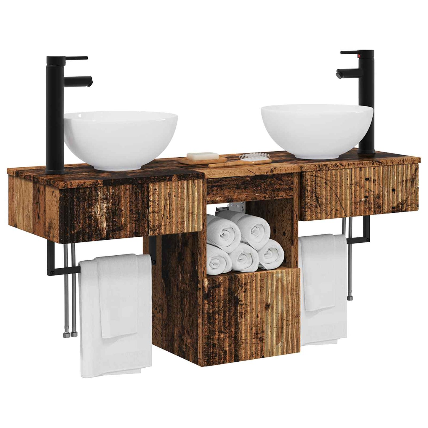 Bathroom Furniture Set 3 pcs Old Wood Engineered Wood