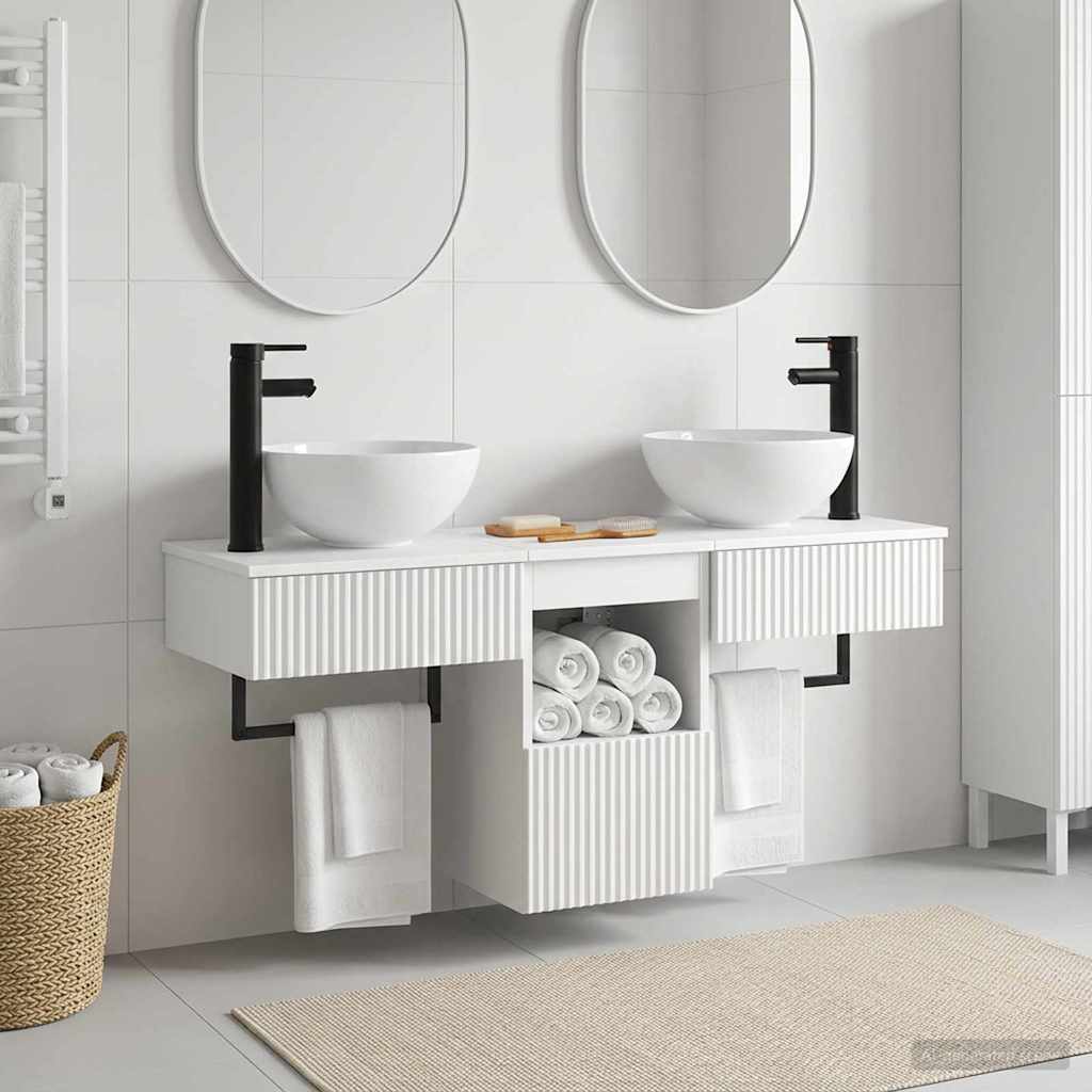 Bathroom Furniture Set 3 pcs High Gloss White Engineered Wood