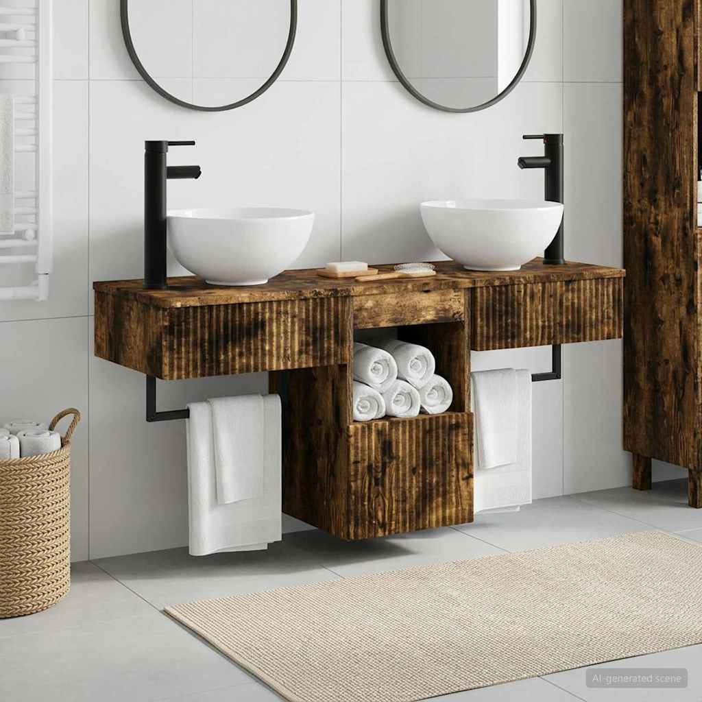 Bathroom Furniture Set 3 pcs Smoked Oak Engineered Wood