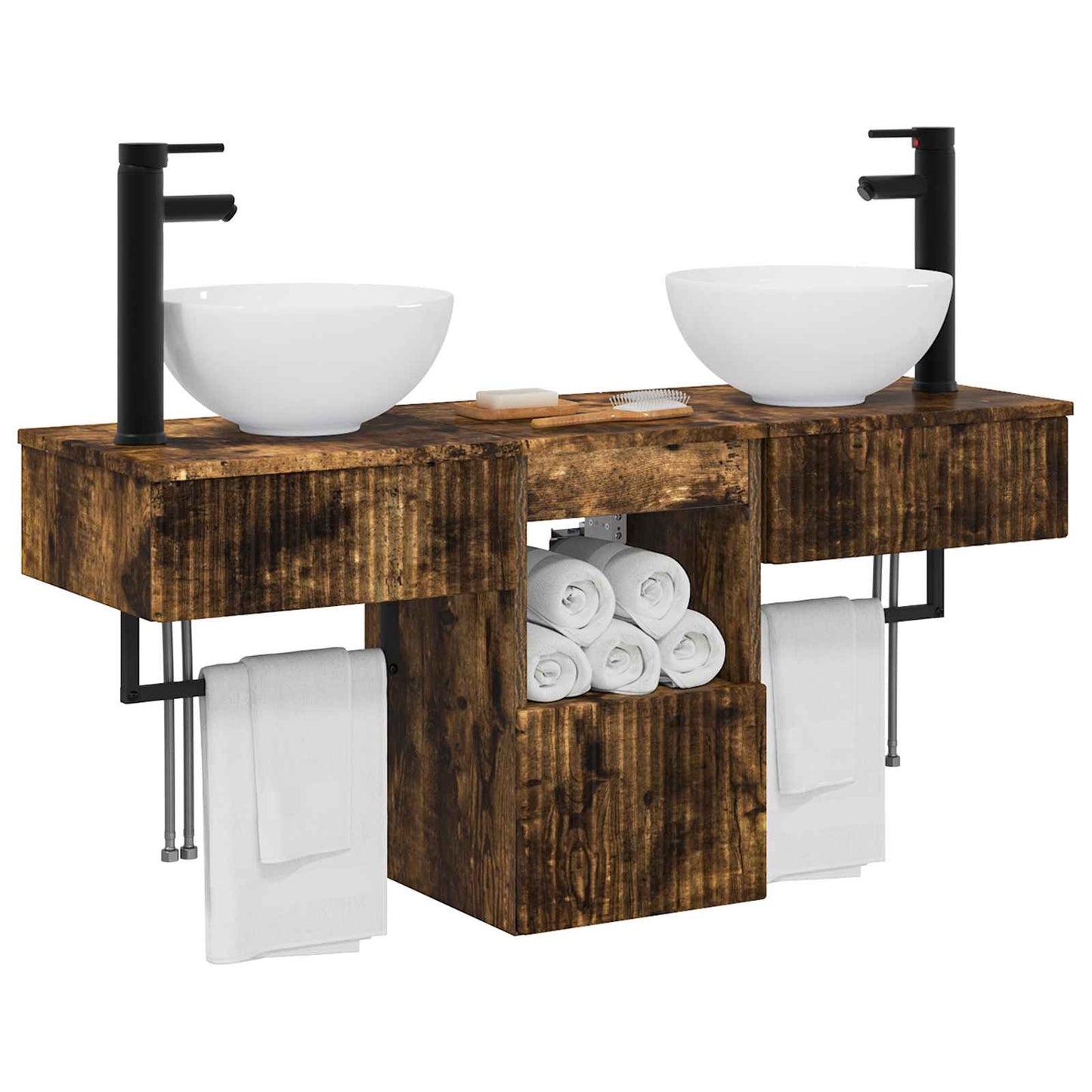 Bathroom Furniture Set 3 pcs Smoked Oak Engineered Wood