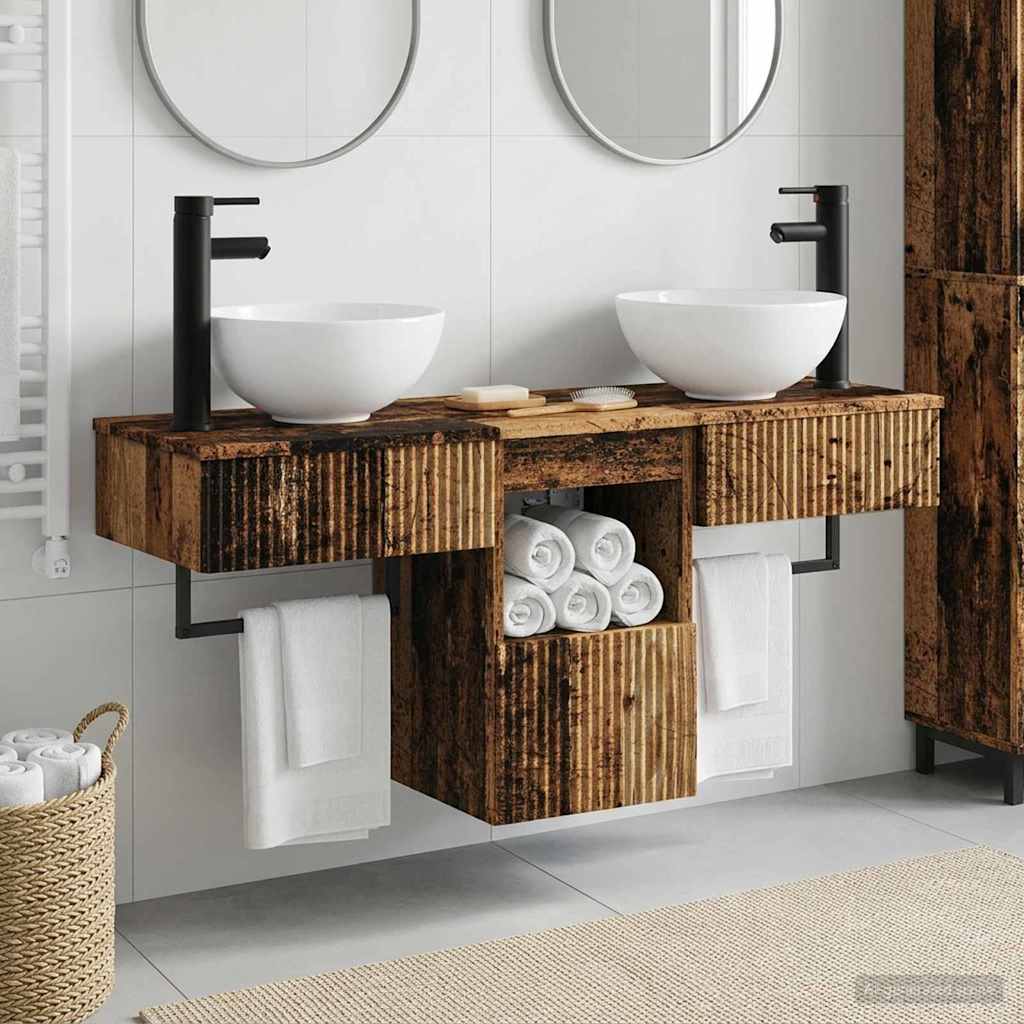 Bathroom Furniture Set 3 pcs Old Wood Engineered Wood