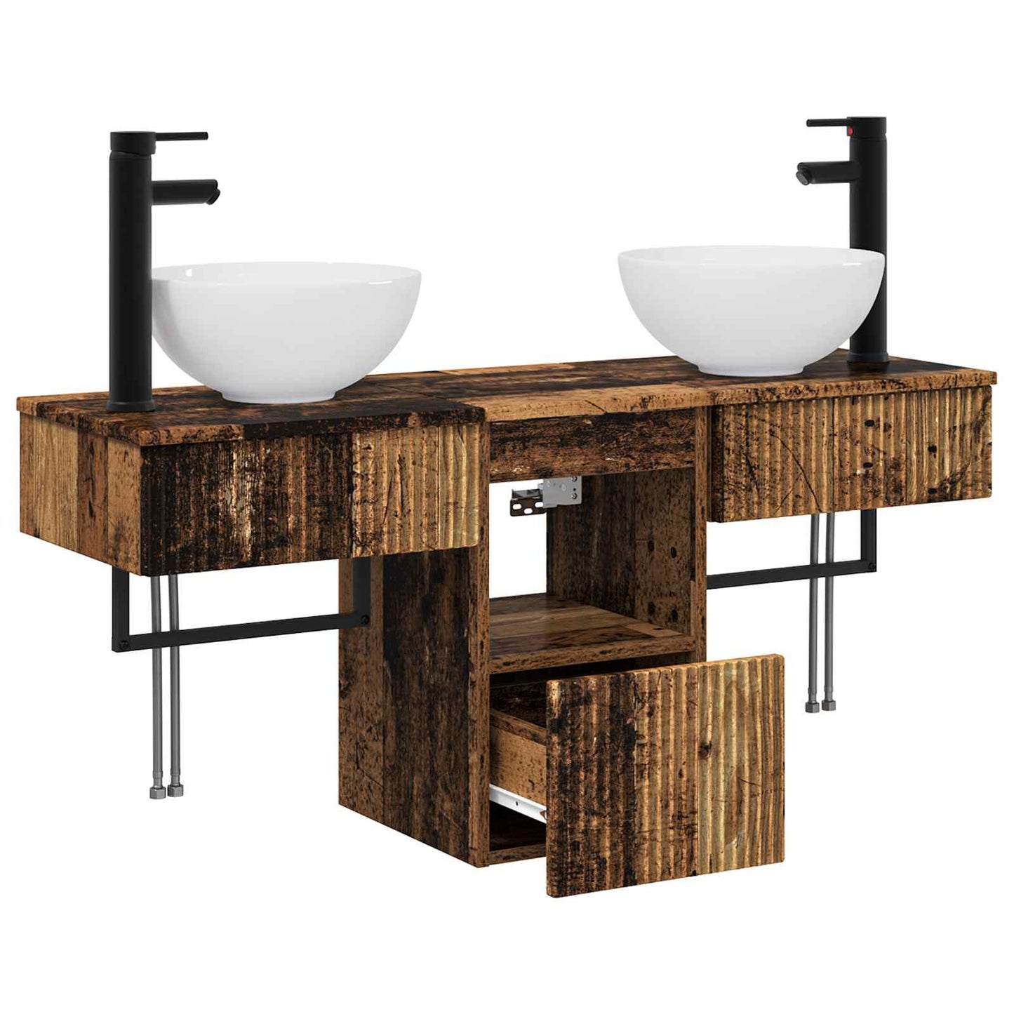 Bathroom Furniture Set 3 pcs Old Wood Engineered Wood