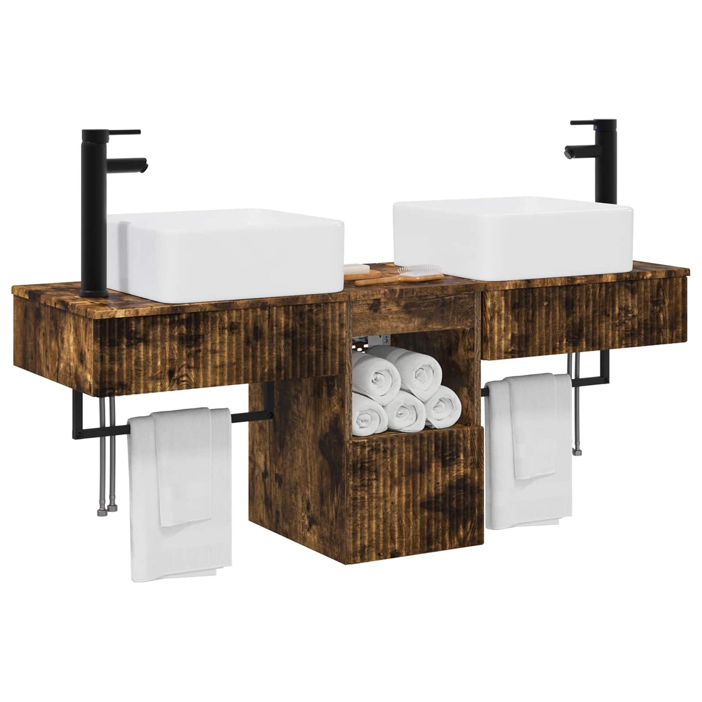 Bathroom Furniture Set 3 pcs Smoked Oak Engineered Wood