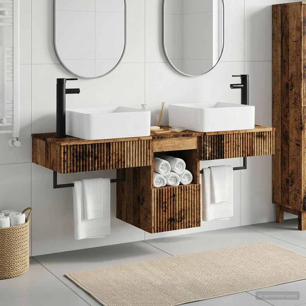 Bathroom Furniture Set 3 pcs Old Wood Engineered Wood