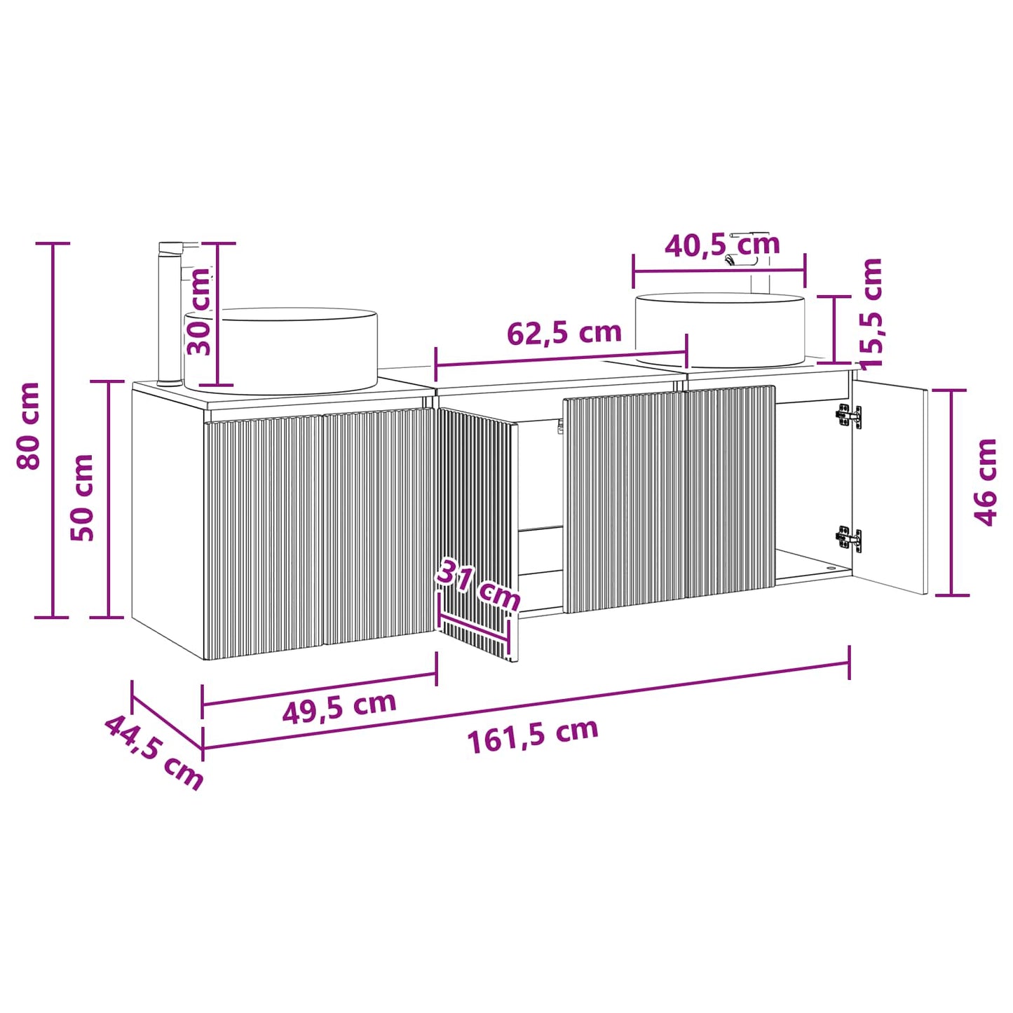 Bathroom Cabinet Set 3 pcs Concrete Grey 49.5 x 44.5 x 65.5 cm