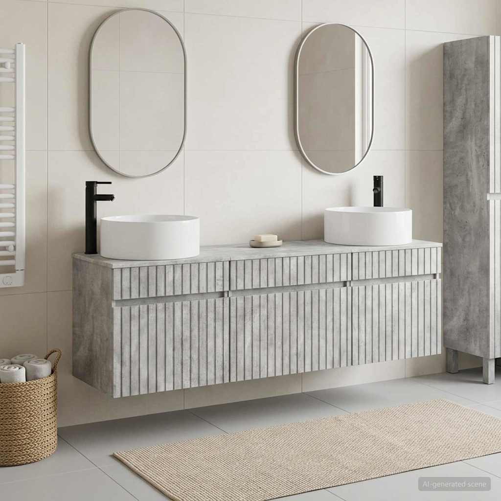 Bathroom Cabinet Set 3 pcs Concrete Grey 49 x 44.5 x 65.5 cm