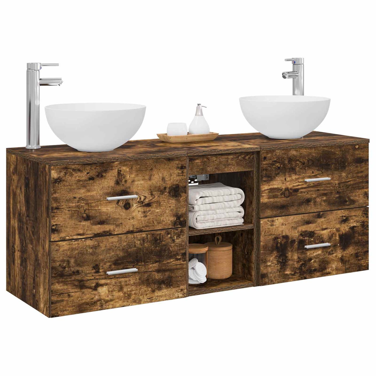 Bathroom Cabinet Set 3 pcs Smoked Oak 49.5 x 41 x 64.5 cm