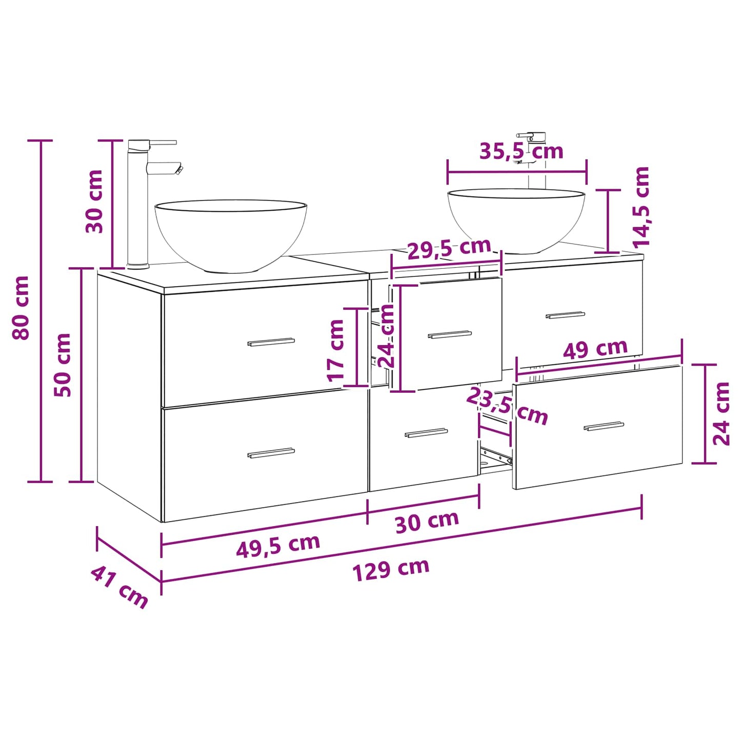 Bathroom Cabinet Set 3 pcs Grey Sonoma 49.5 x 41 x 64.5 cm