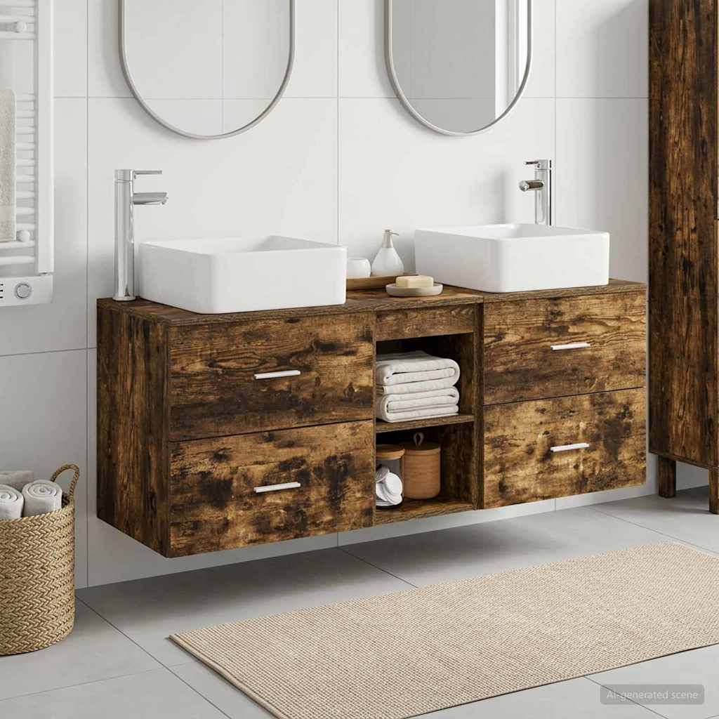 Bathroom Cabinet Set 3 pcs Smoked Oak 49.5 x 41 x 63 cm