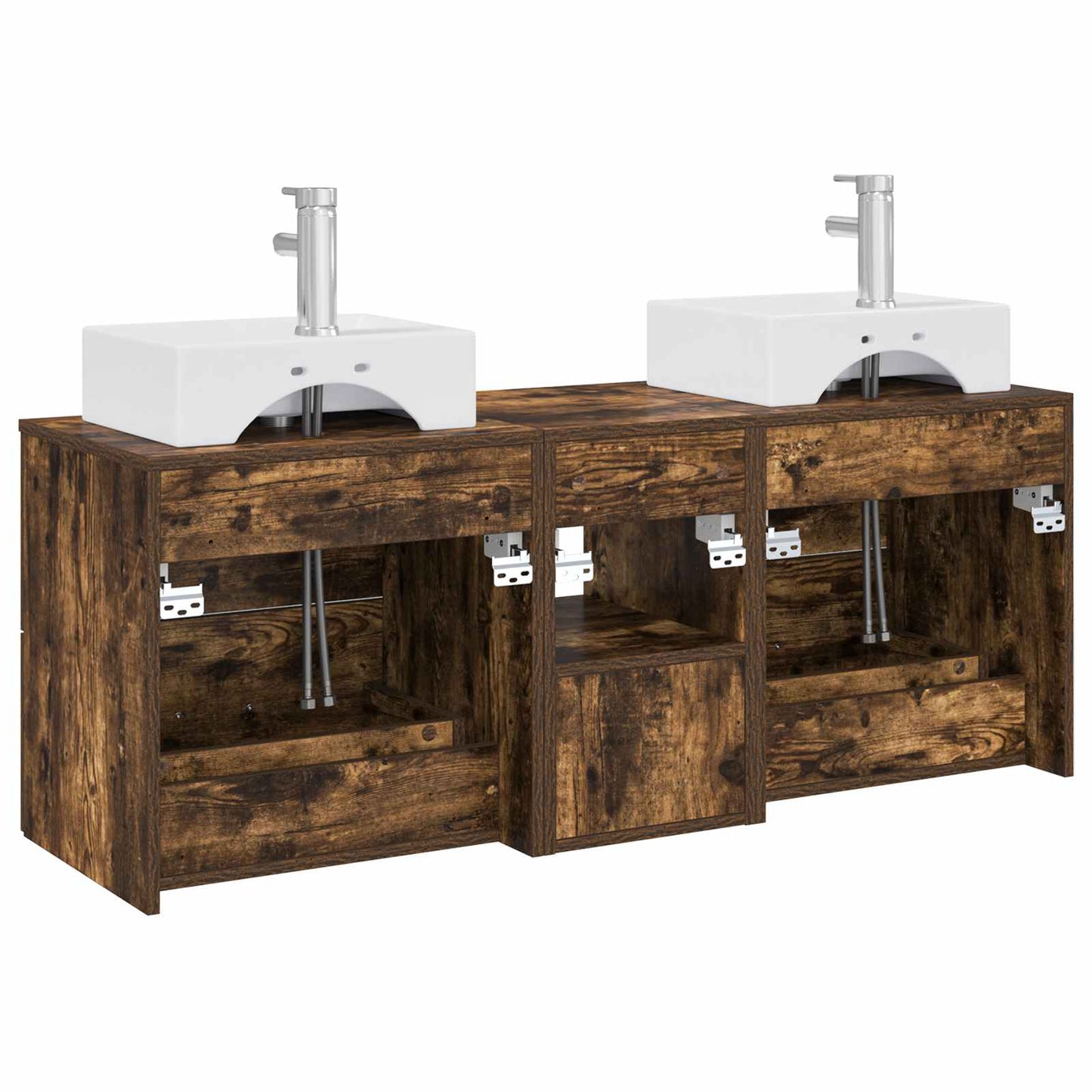 Bathroom Cabinet Set 3 pcs Smoked Oak 49.5 x 41 x 62.5 cm
