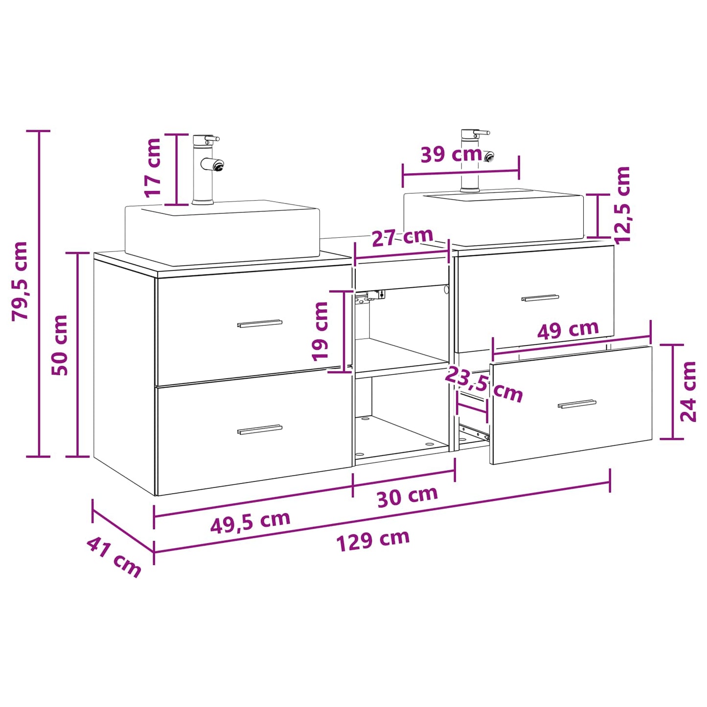 Bathroom Cabinet Set 3 pcs Old Wood 49.5 x 41 x 62.5 cm