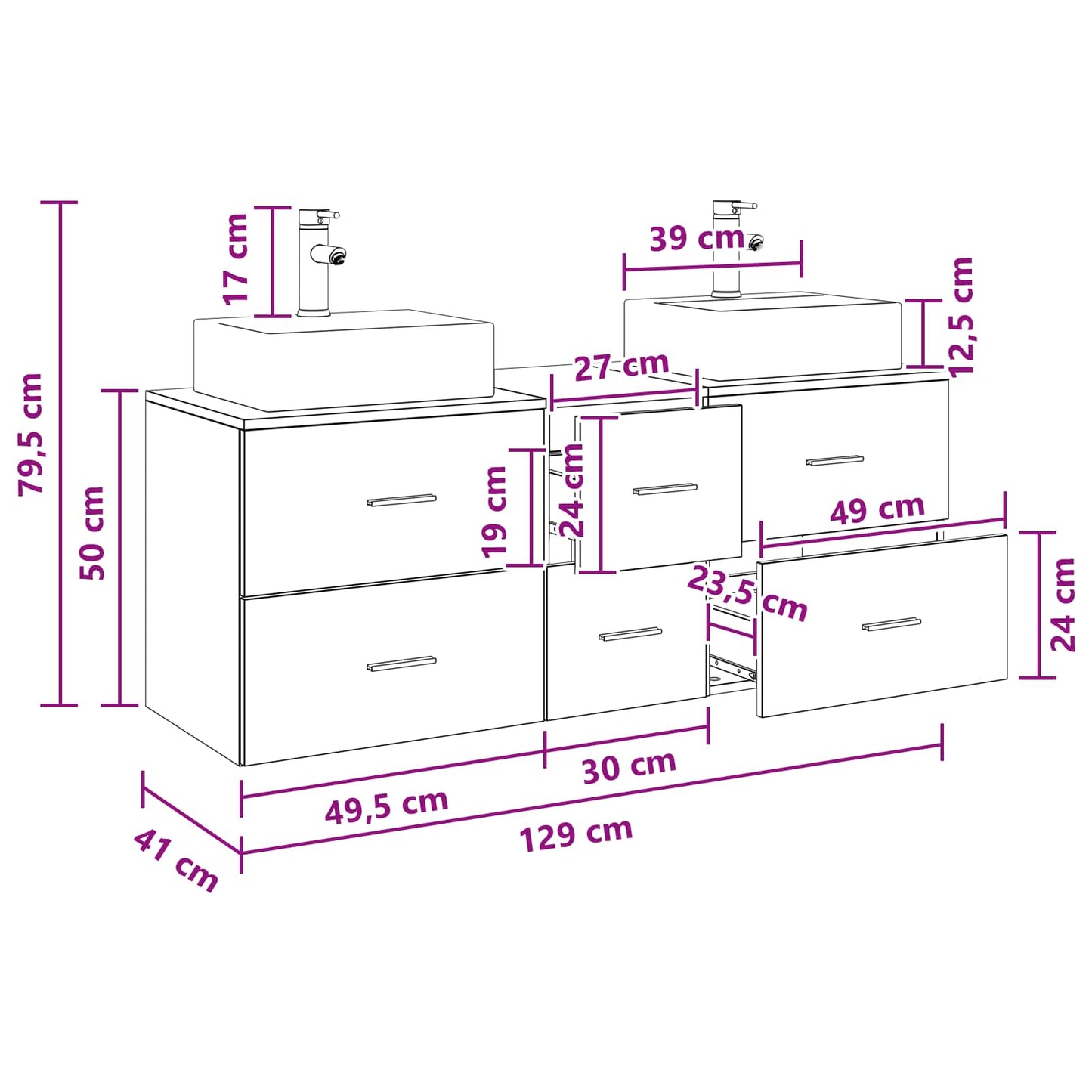 Bathroom Cabinet Set 3 pcs Concrete Grey 49.5 x 41 x 62.5 cm