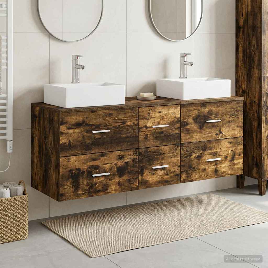 Bathroom Cabinet Set 3 pcs Smoked Oak 49.5 x 41 x 62.5 cm